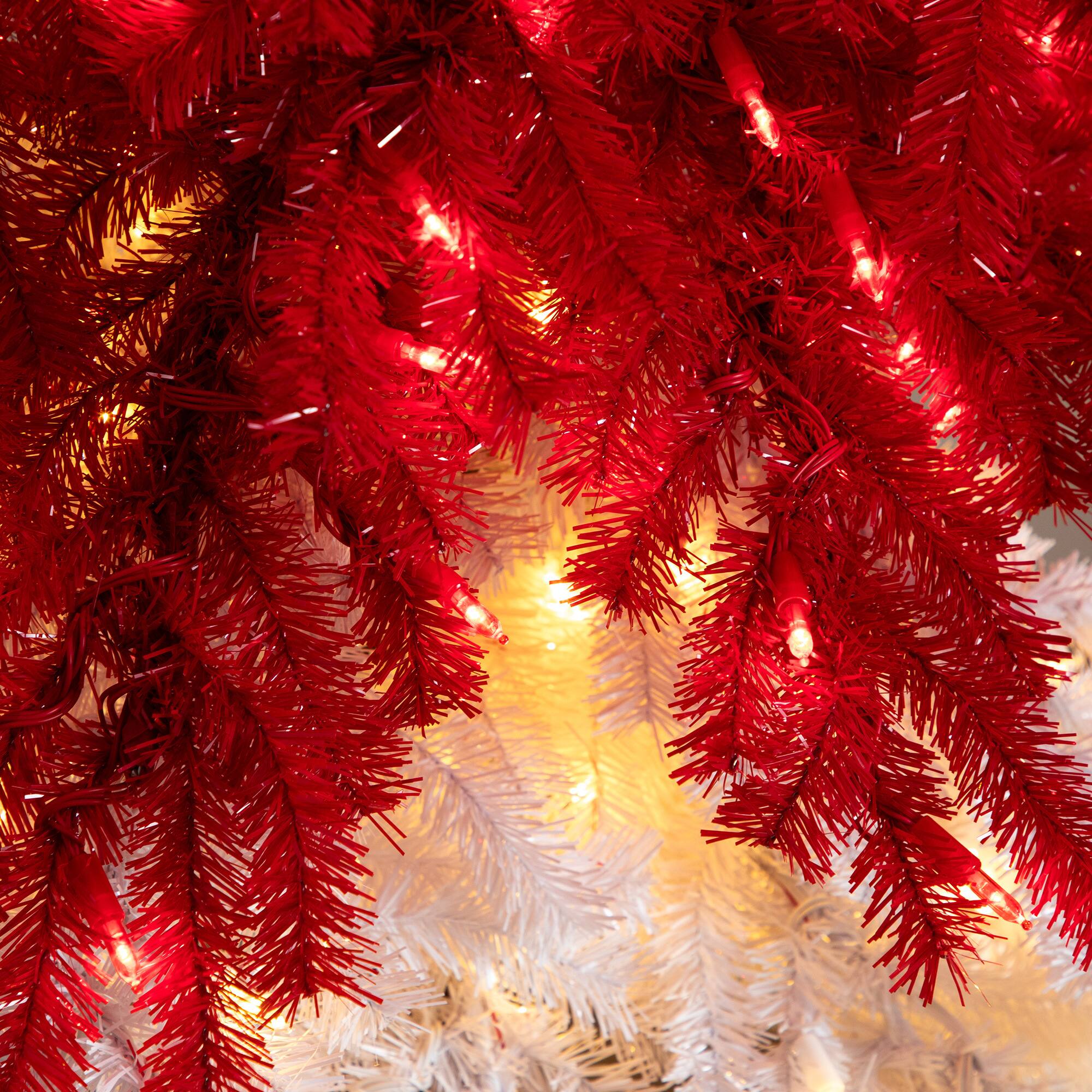 7ft. Pre-Lit Red & White Santa’s Hat Artificial Christmas Tree, Red & White LED Light