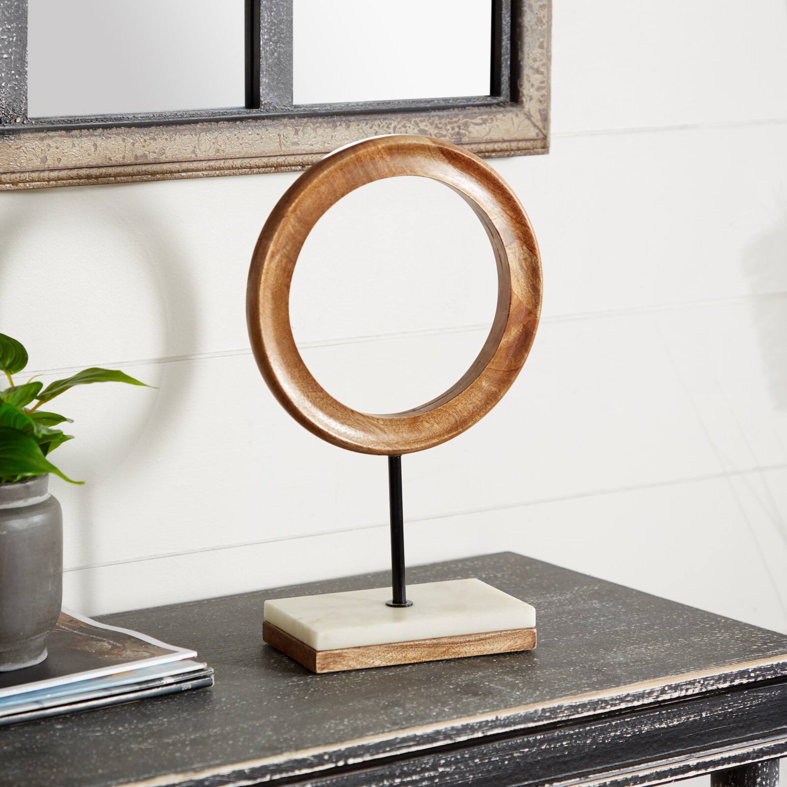 14" Brown Mango Wood Circle Sculpture