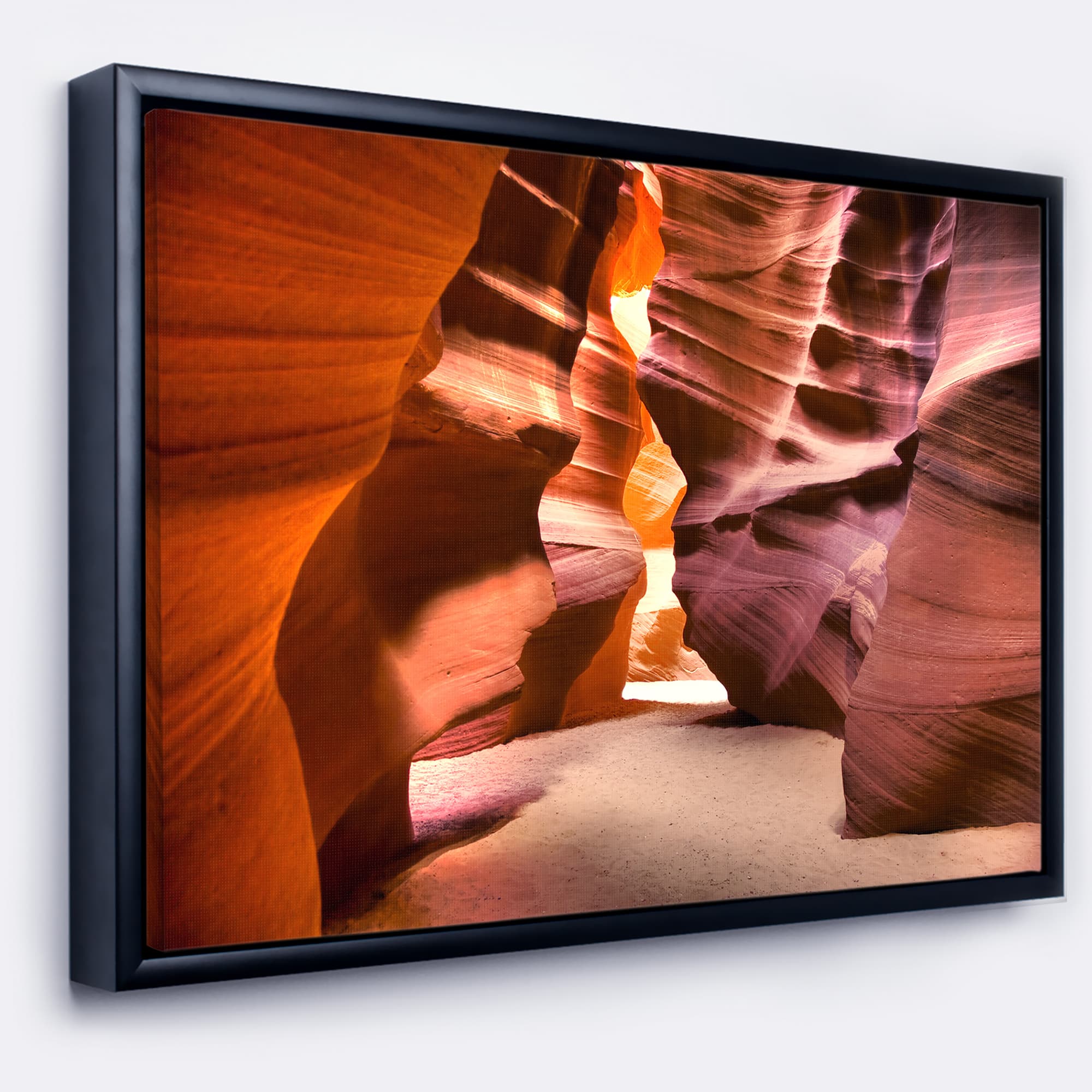 Designart - Bright Antelope Canyon - Landscape Photo Canvas Art Print in Black Frame