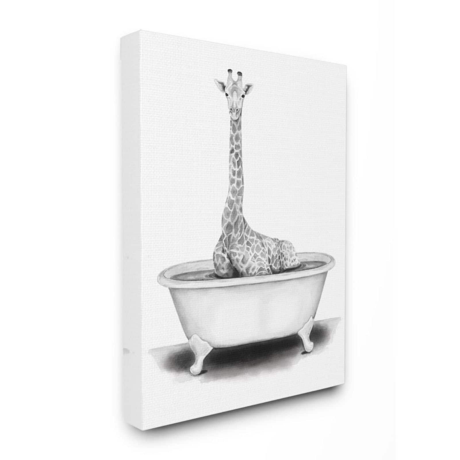 Stupell Industries Giraffe In A Tub Funny Animal Bathroom Drawing Canvas Wall Art