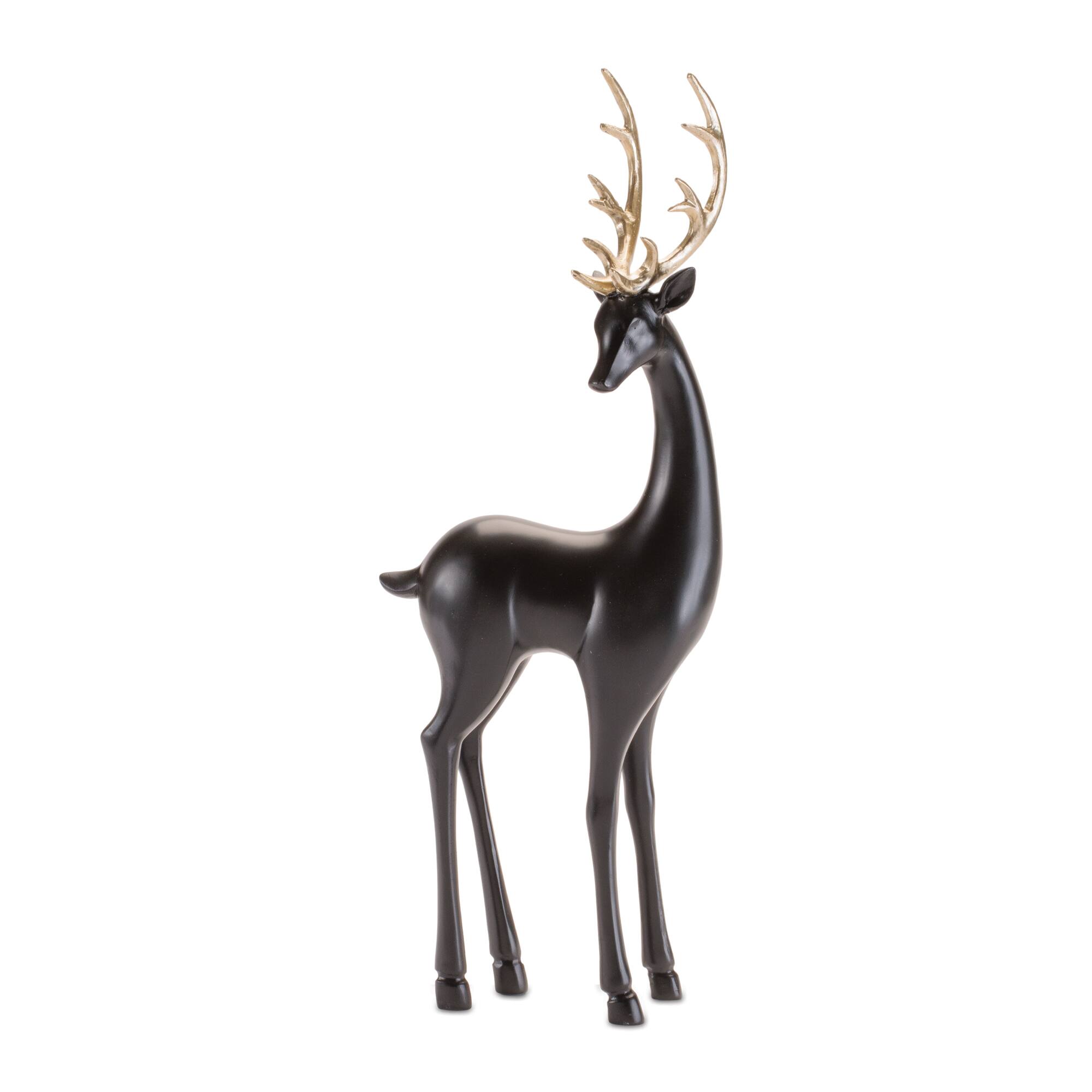 Melrose 16.5" Black Deer Figurine with Gold Antler Set