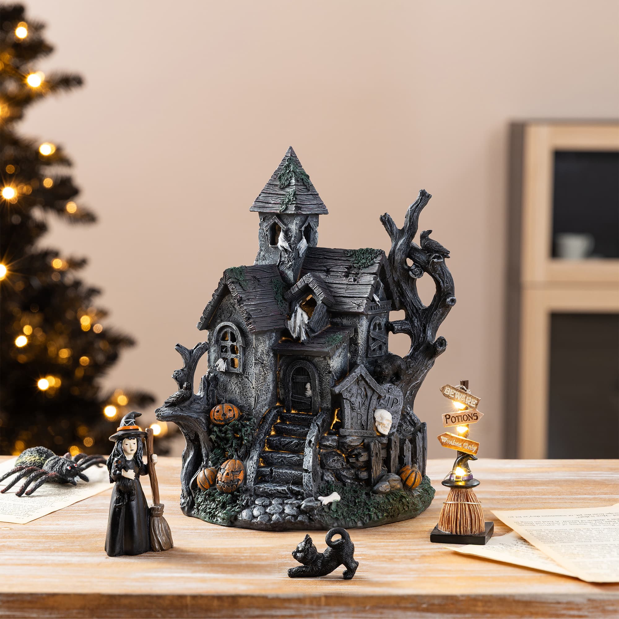 Glitzhome® Halloween Lighted Haunted House with Timer Set | Michaels