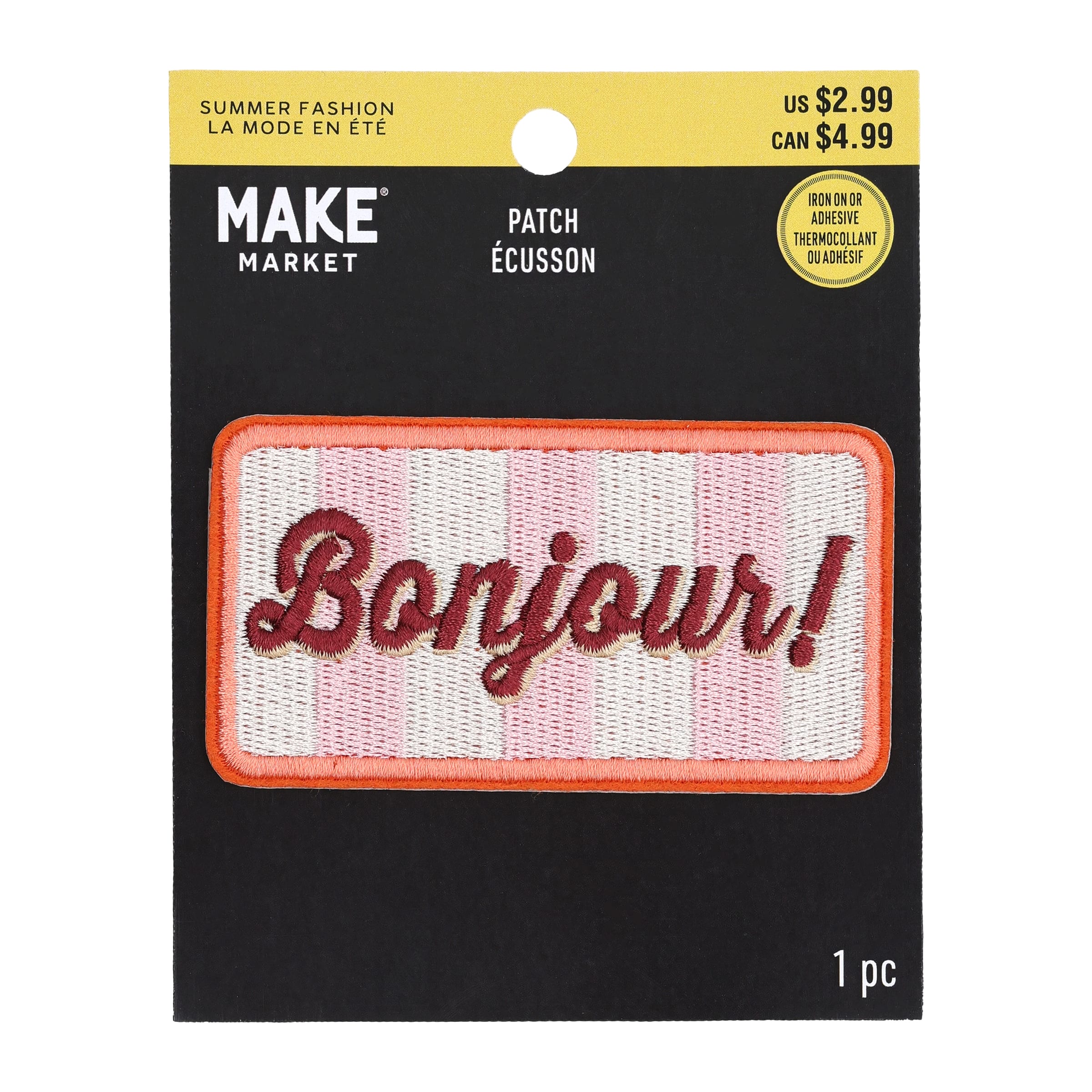 Summer Fashion Bonjour Iron-On & Adhesive Embroidered Patch by Make Market®