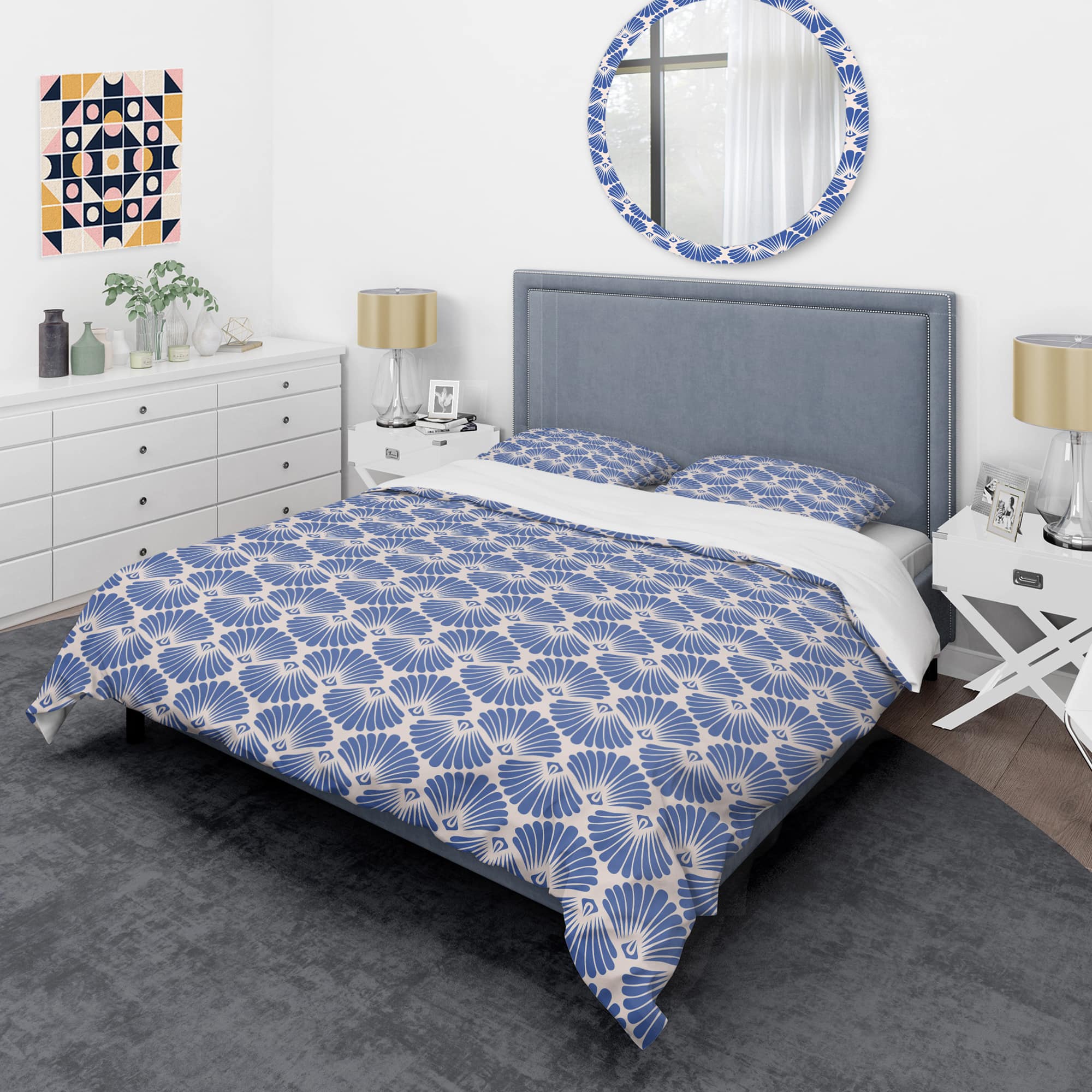 Designart 'Retro Blue Waves' Mid-Century Duvet Cover Set