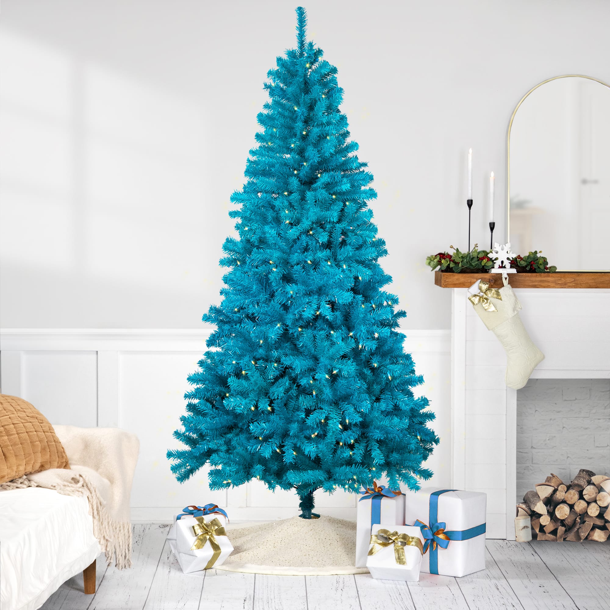 7ft. Pre-Lit Medium Turquoise Pine Artificial Christmas Tree