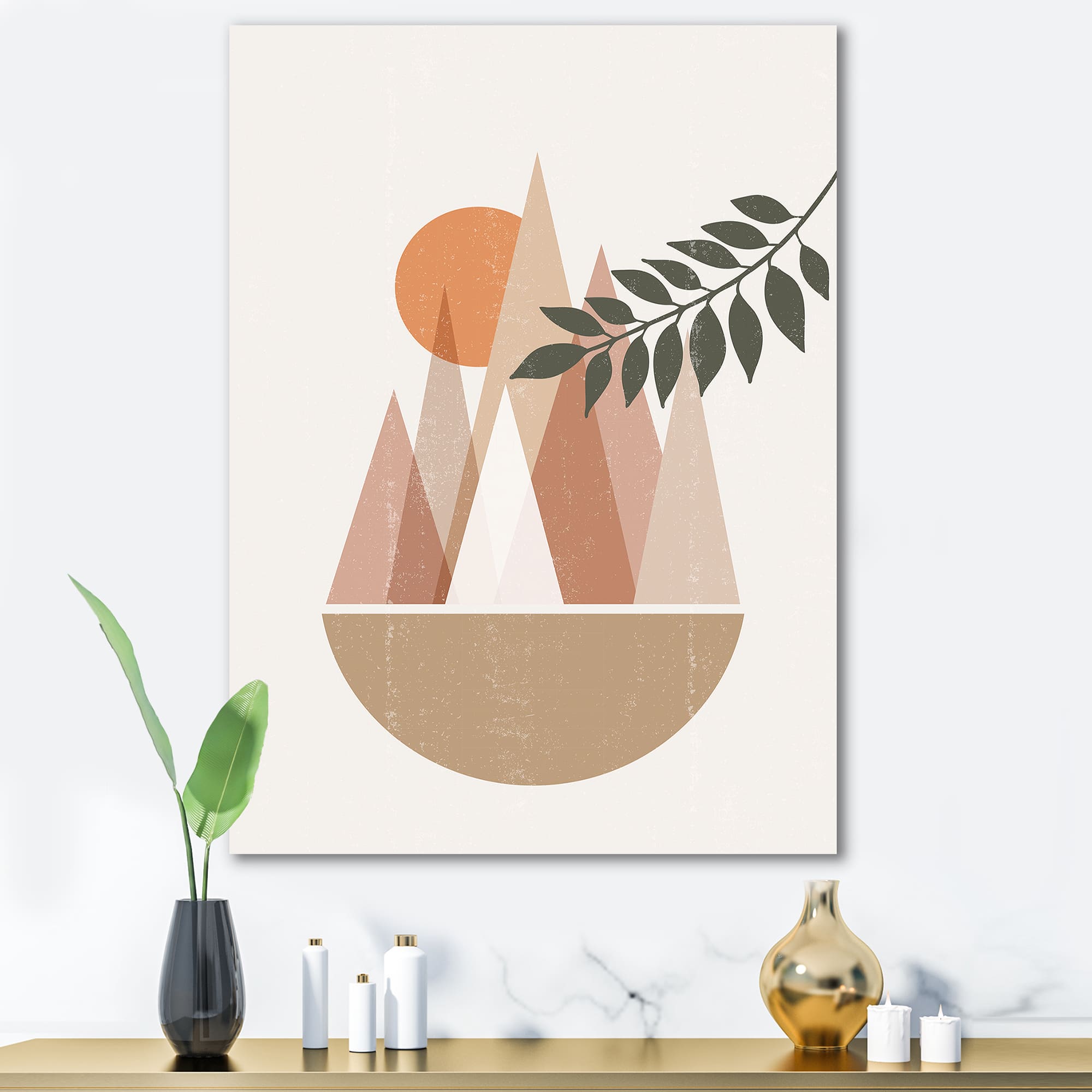 Designart - Abstract Sun and Moon In Mountains II