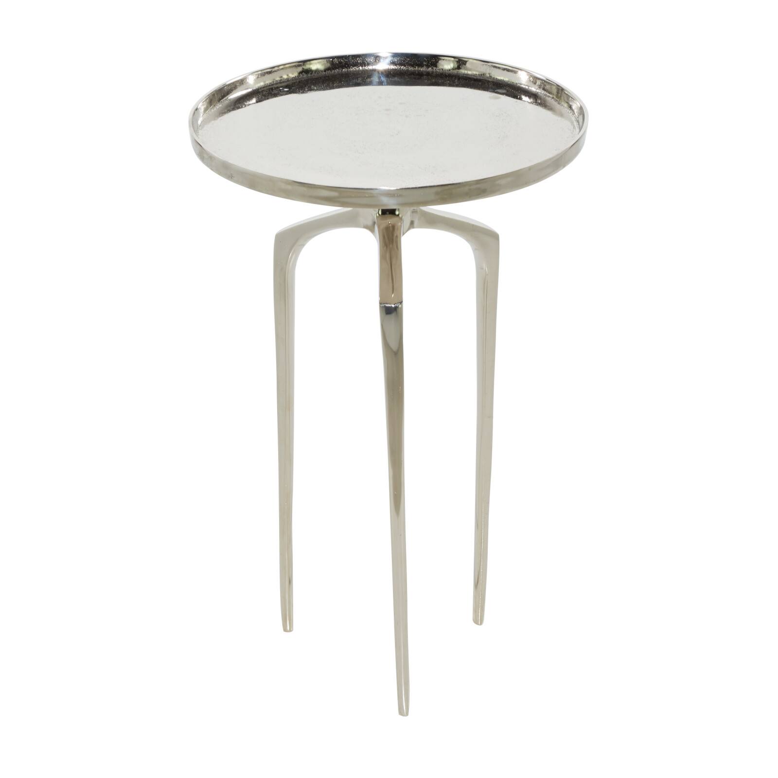 25" Contemporary Round Silver Aluminum Raised Edge Accent Table