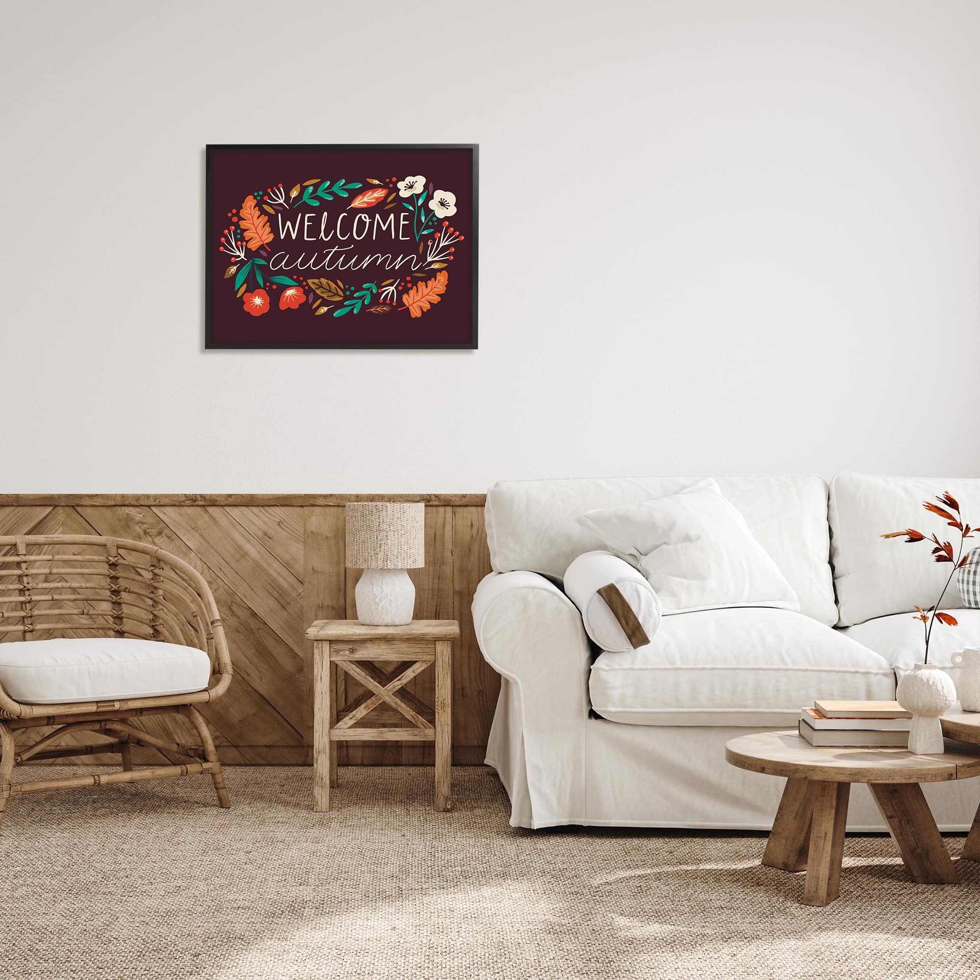 Stupell Industries Welcome Autumn Fall Botanicals Framed Giclee Art