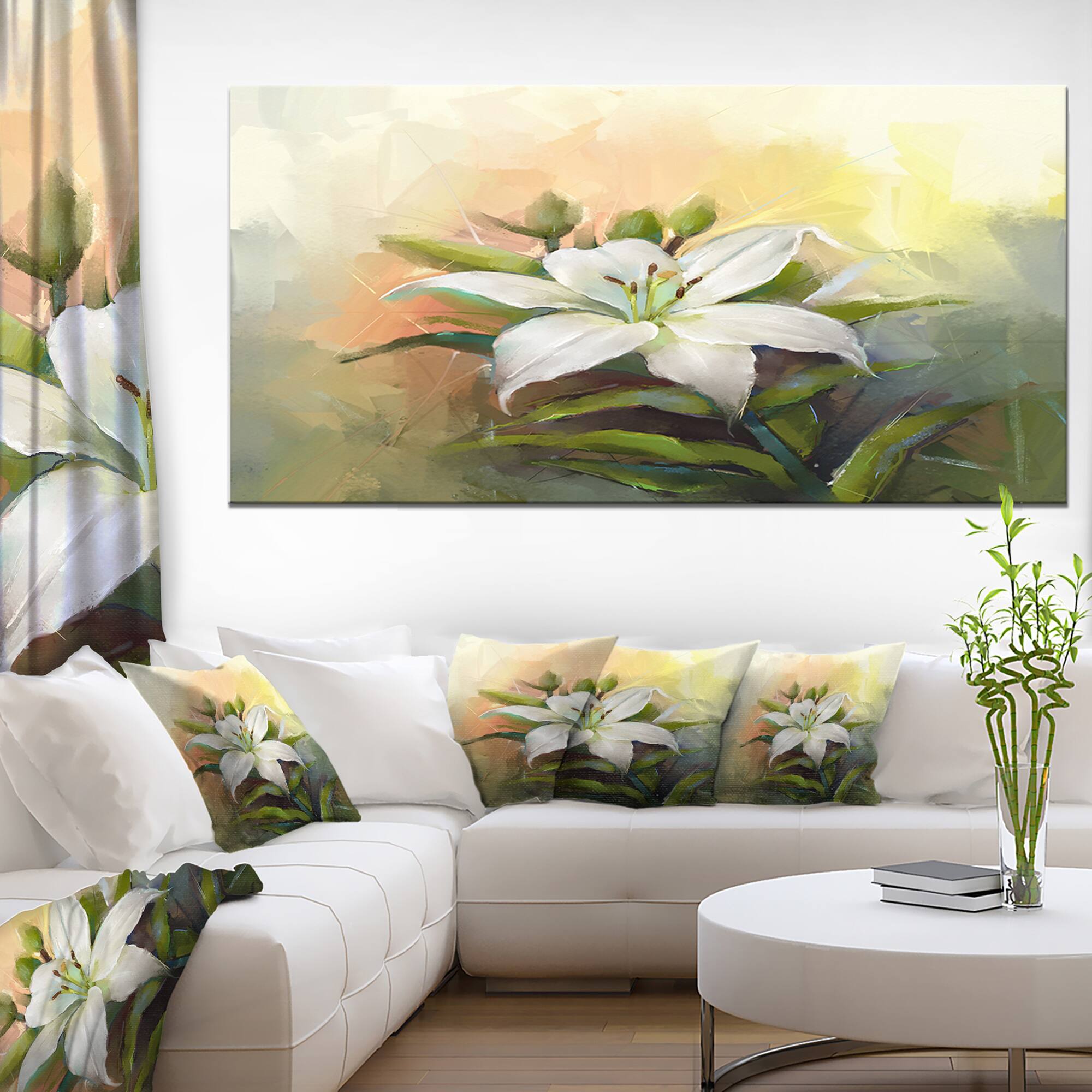 Designart - White Lily Flower Oil Painting - Large Floral Canvas Art Print