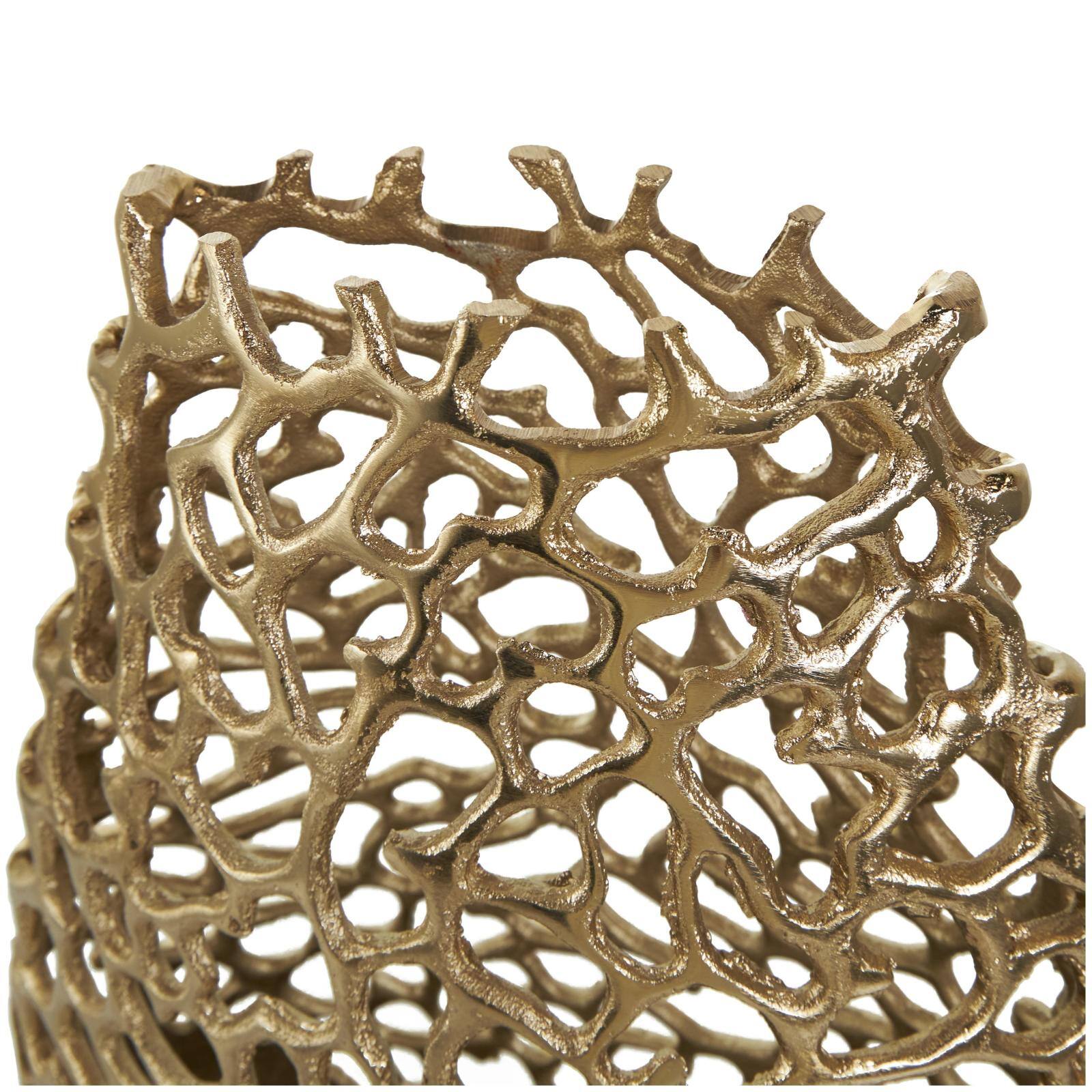 20.75" Gold Aluminum Rounded Vase with Freeform Open Lattice Work