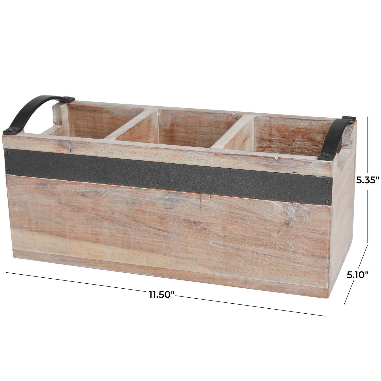 11.5" Beige Wood Modern 3 Section Decorative Tray with Metal Handles