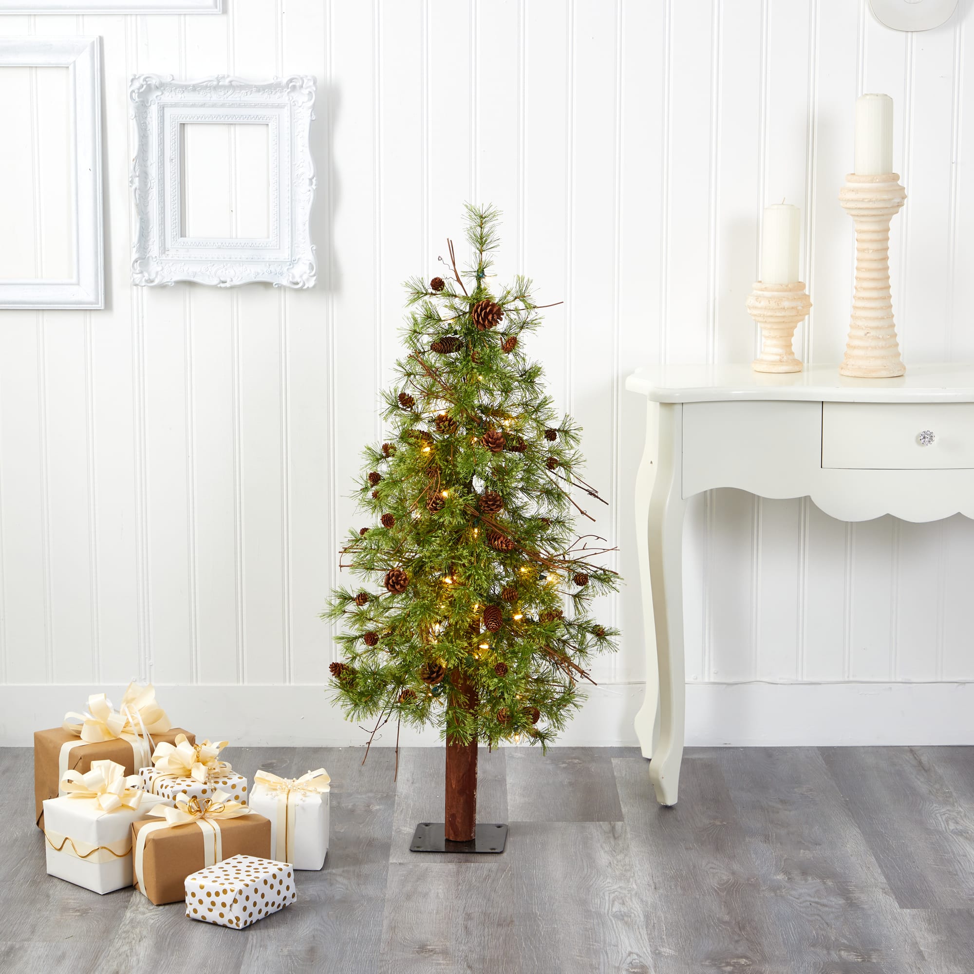 4ft. Pre-Lit Wyoming Alpine & Pinecone Artificial Christmas Tree, Clear LED Lights