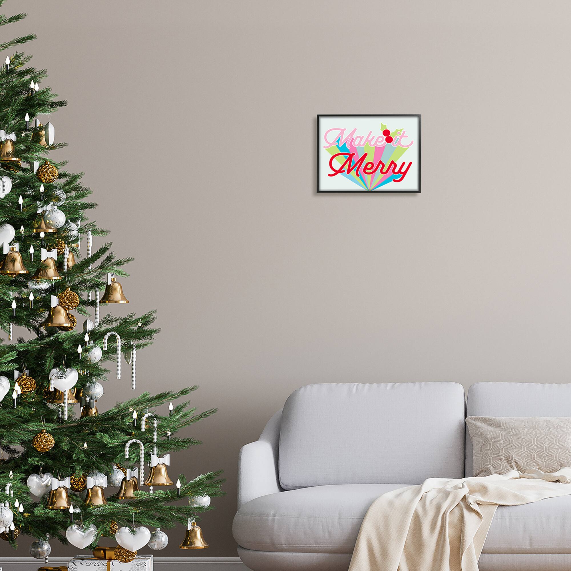 Stupell Industries Make It Merry Bold Christmas Stripes Framed Giclee Art
