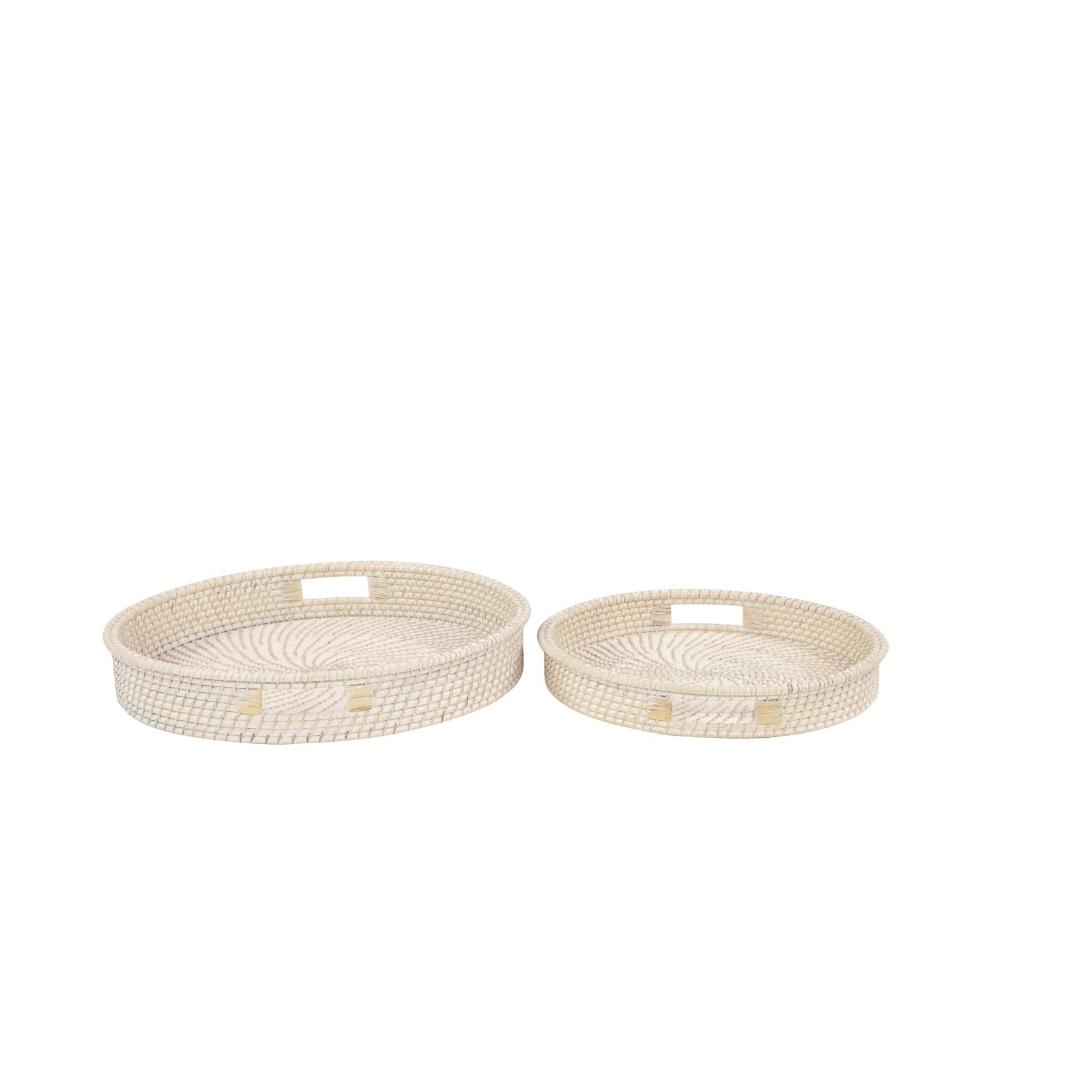 Set of 2" Cream Wood Boho Style Tray, 20", 16"