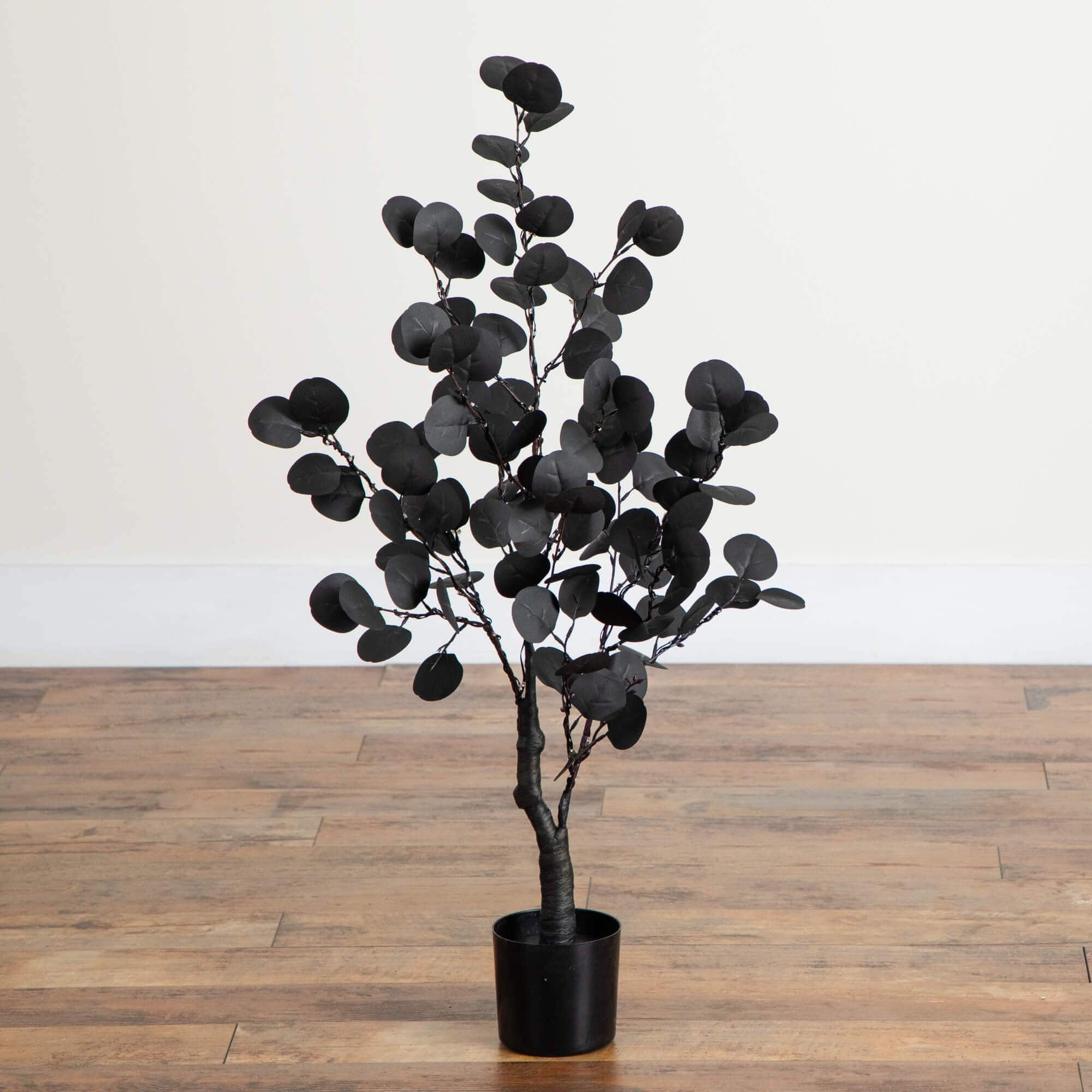 3ft. Pre-Lit Artificial Halloween Black Eucalyptus Tree with 80 Orange & Purple LED Lights