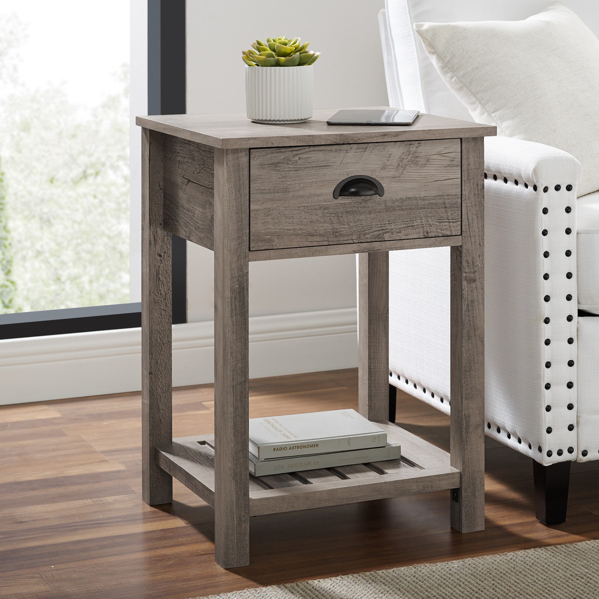 Walker Edison Gray Wash Country Single Drawer Nightstand
