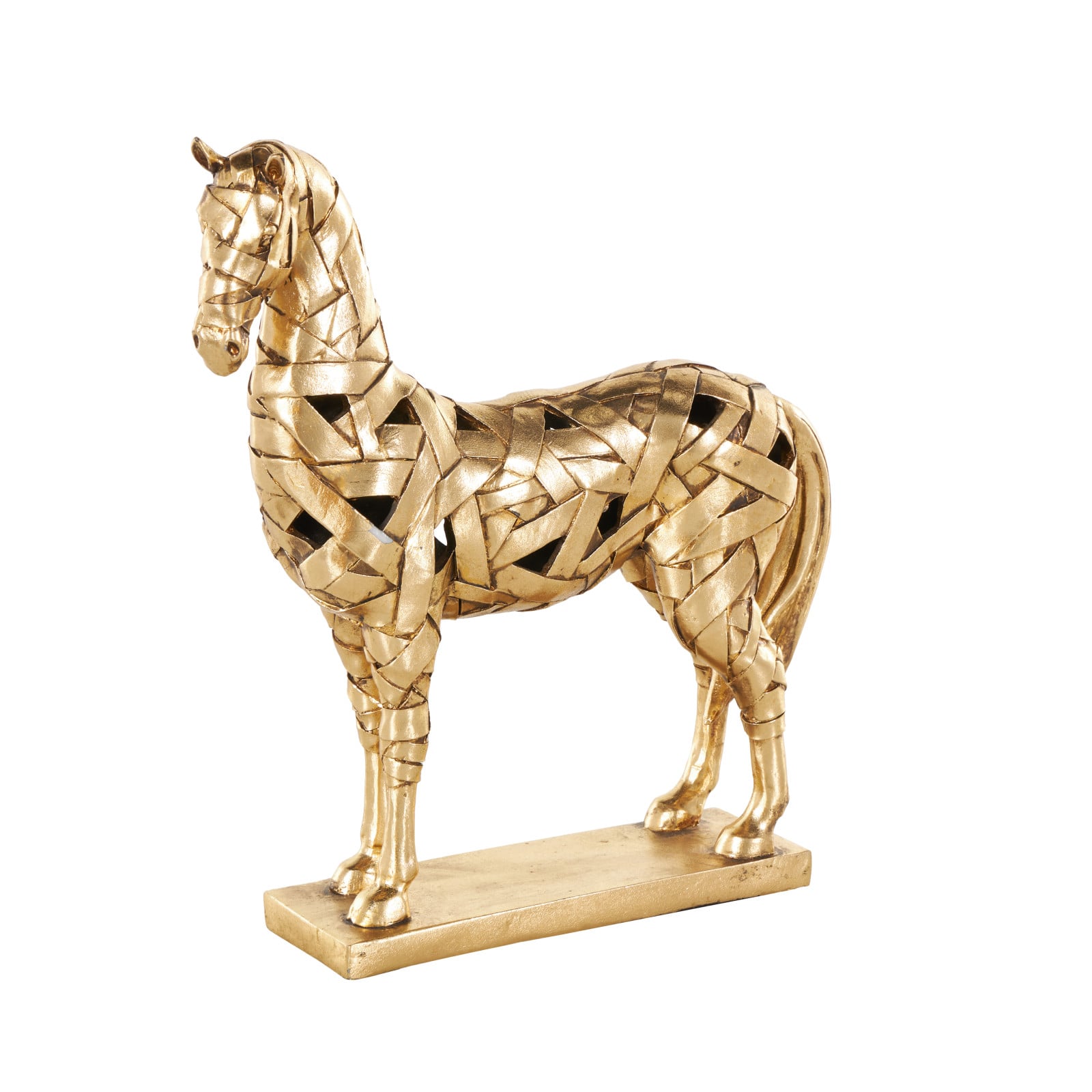 13.75" Gold Resin Wrapped Horse Sculpture with Rectangular Base