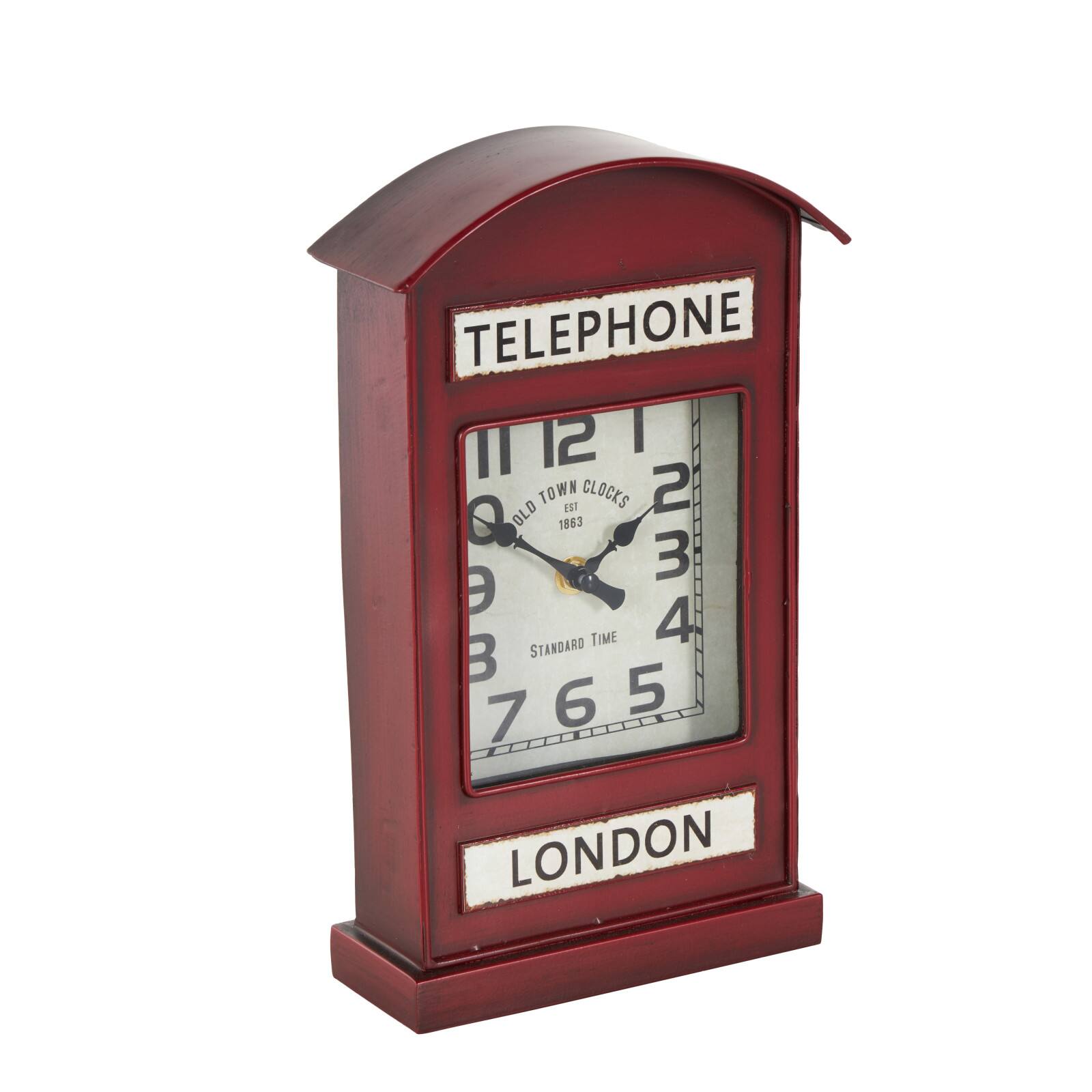 7" x 12" Red London Telephone Booth Inspired Metal Clock