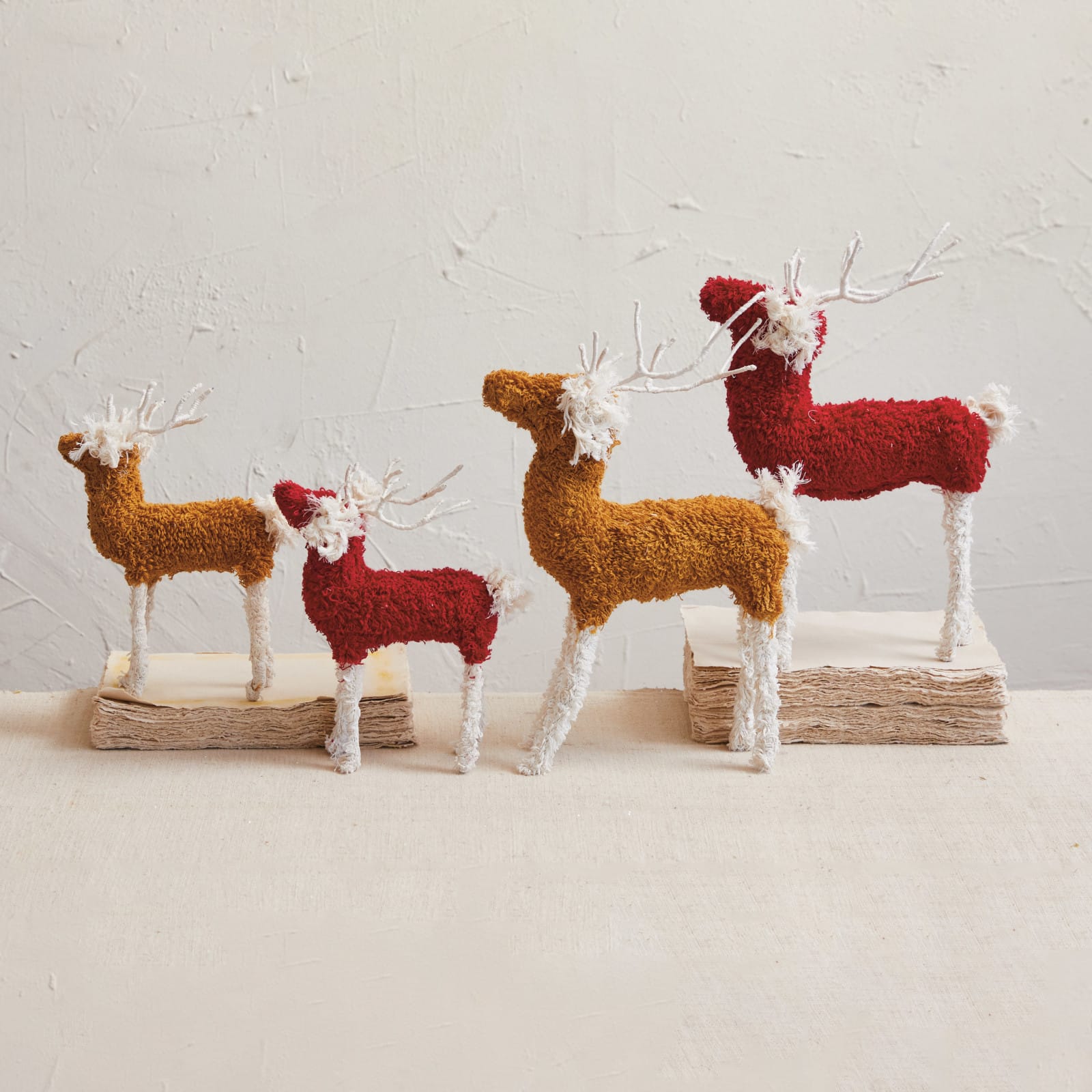 Hello Honey® 9" Red & White Bouclé Cotton Knit & Wire Reindeer Accent