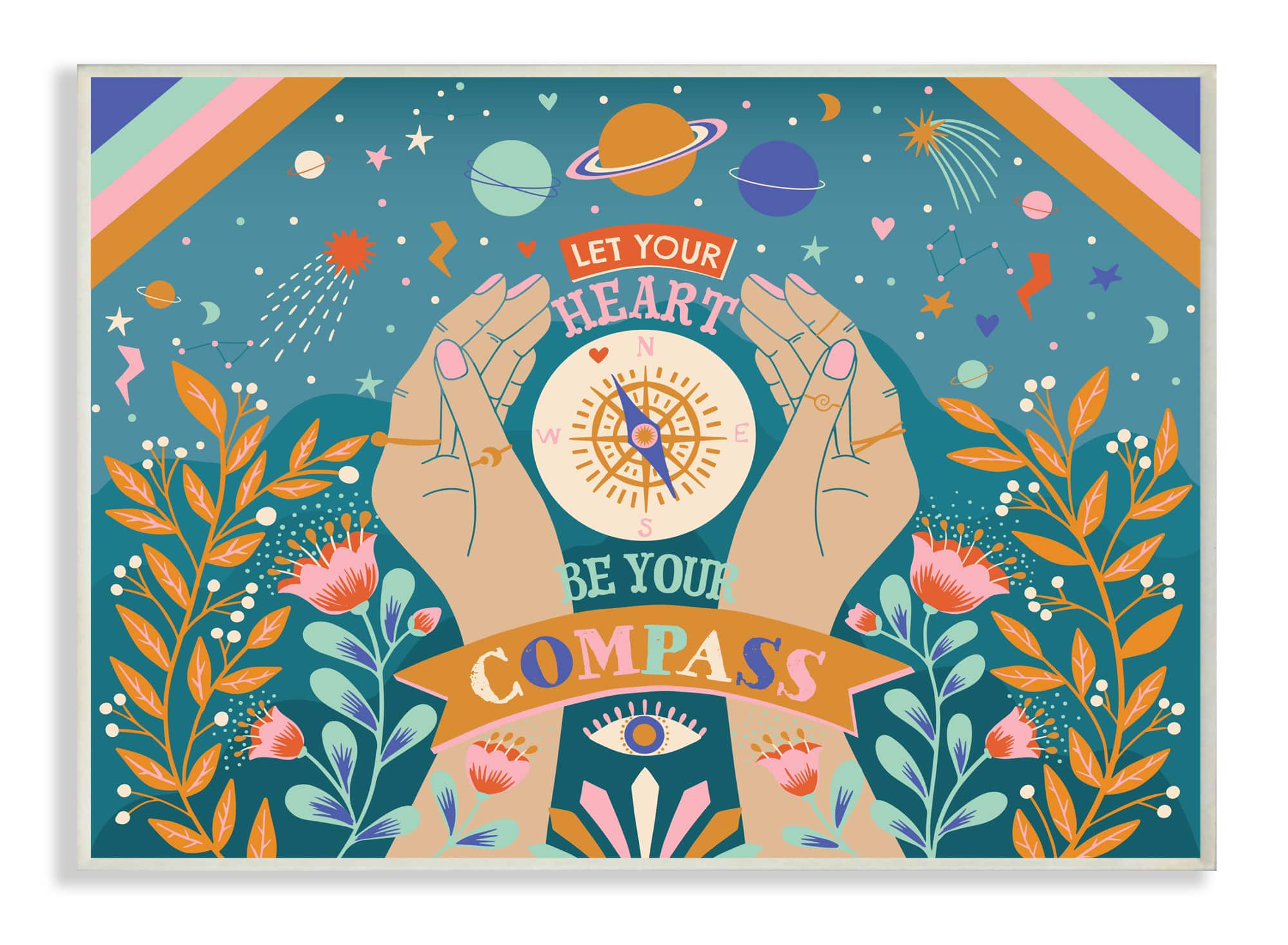 Stupell Industries Heart Be Your Compass Phrase Boho Chic Constellations Wall Plaque