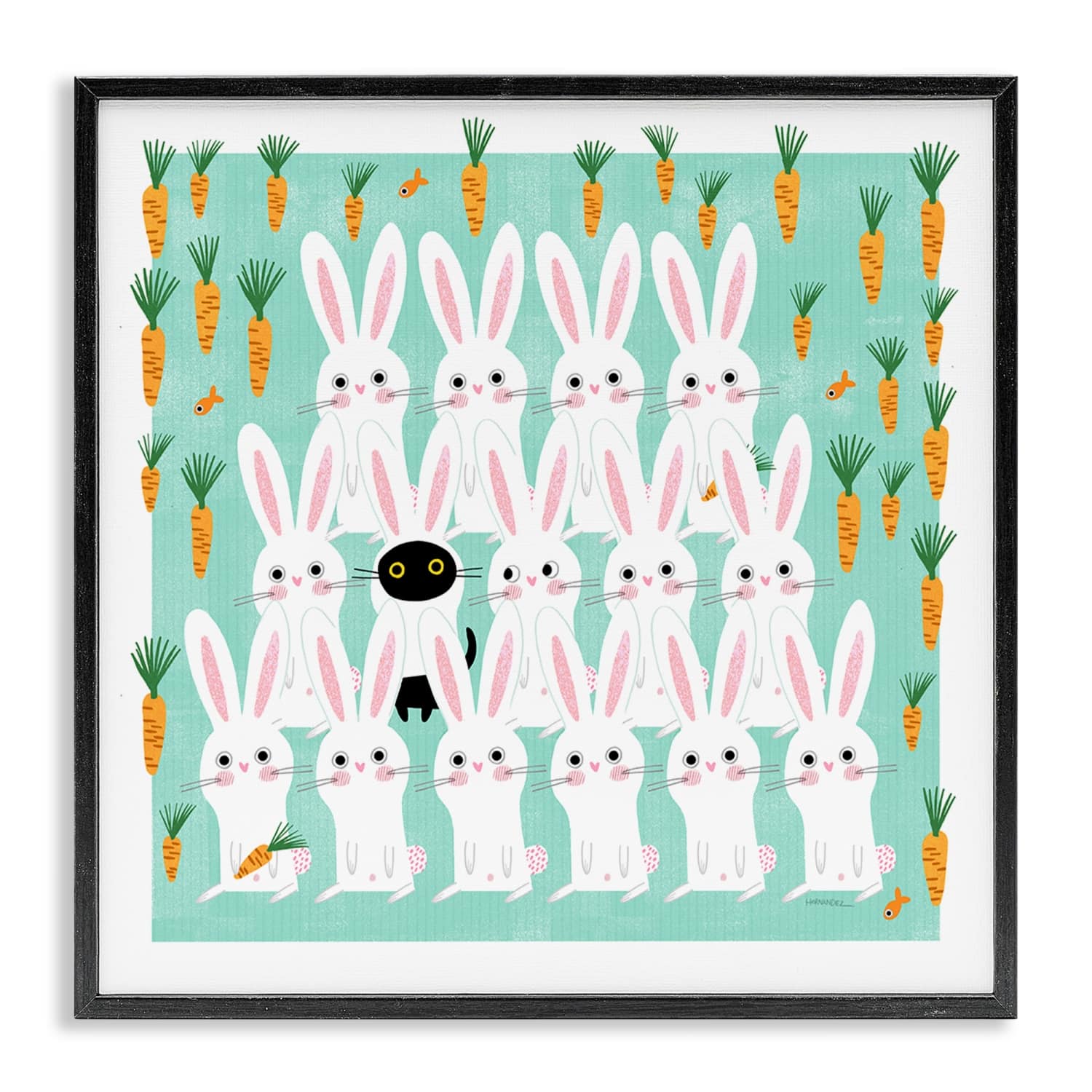 Stupell Industries Cat Mixed with Bunnies Framed Giclee Art
