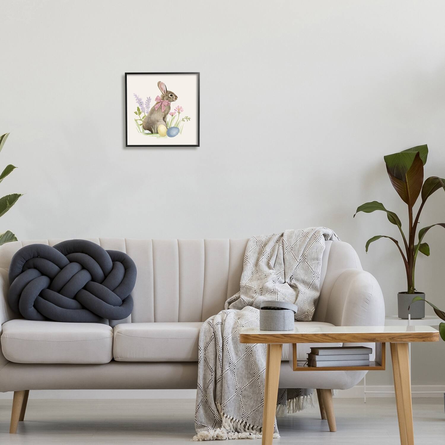Stupell Industries Easter Bunny Rabbit Bow Spring Flowers & Eggs Framed Giclee Art