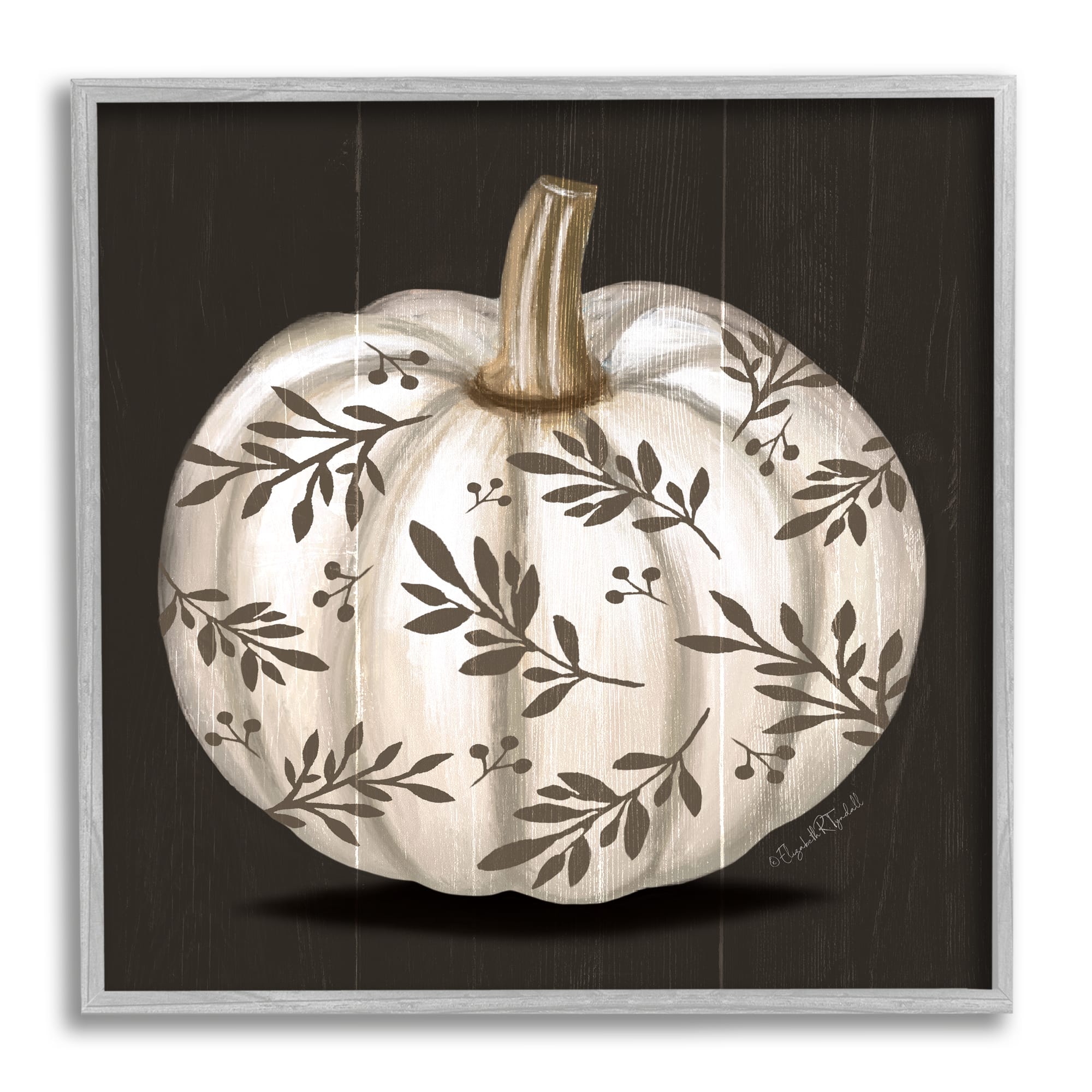 Stupell Industries Leaf Patterned Fall Pumpkin Framed Giclee Art