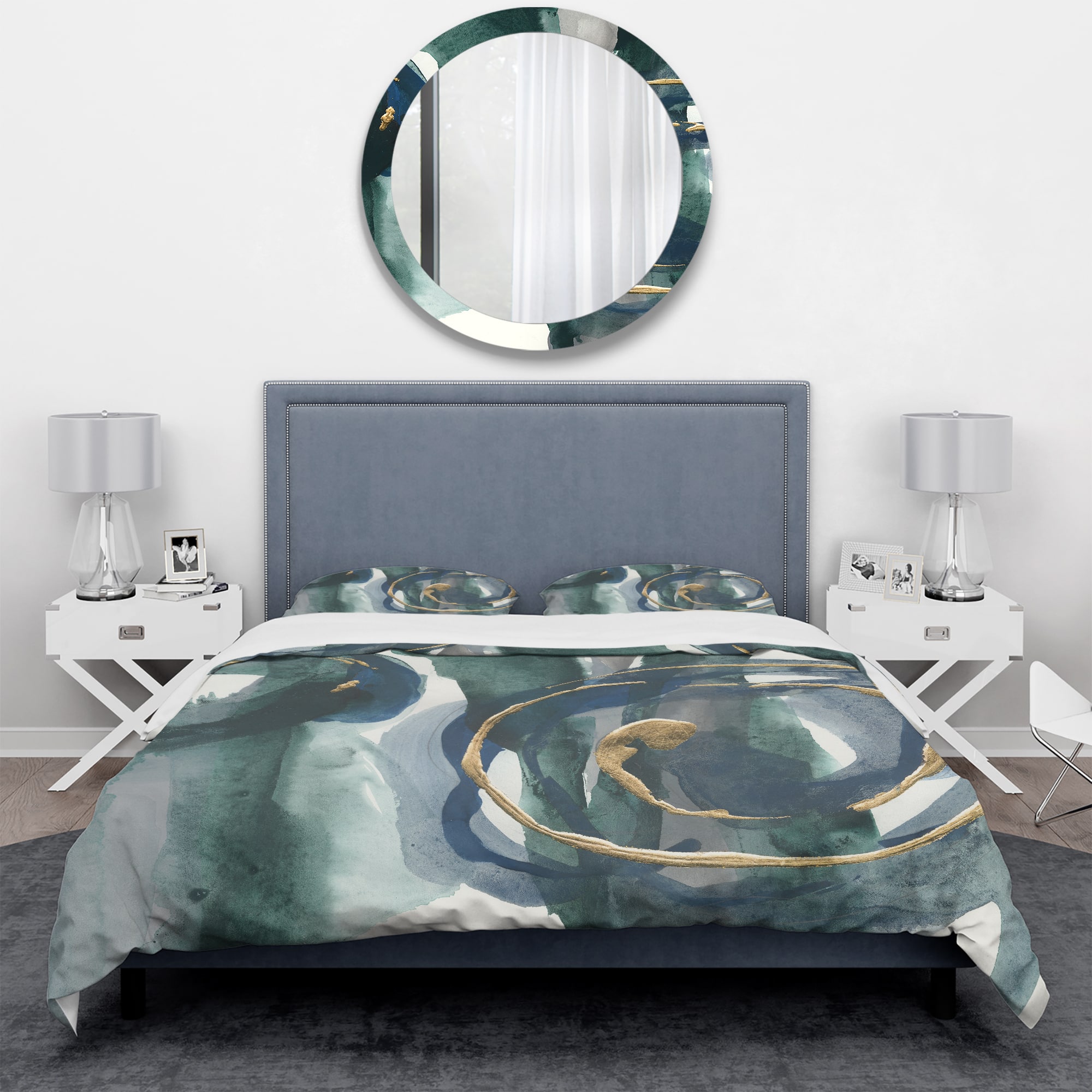 Designart 'Indigo and Gold III' Geometric Bedding Set - Duvet Cover & Shams