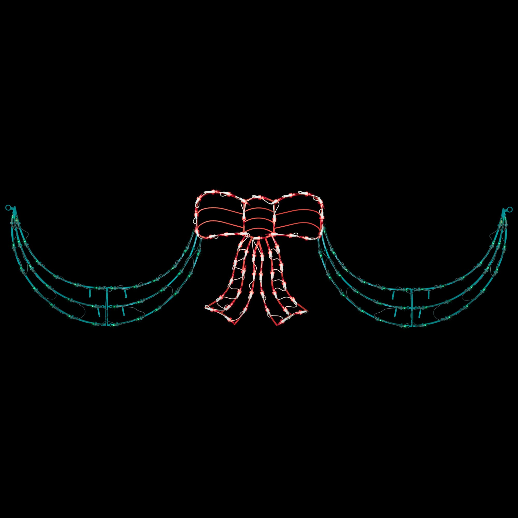 3-Piece Lighted Red Bow and Green Swag Christmas Decoration