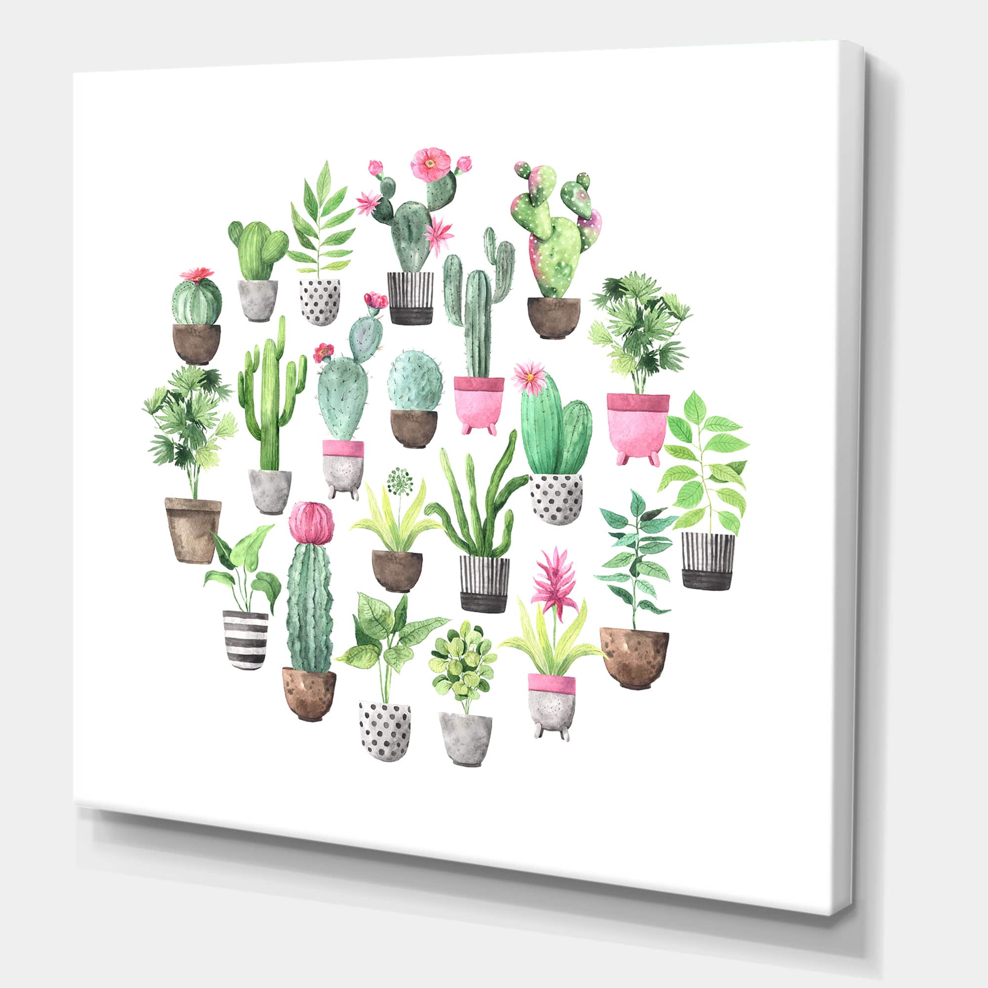 Designart - Cacti In Ceramic Pots In Gentle Tones II - Traditional Canvas Wall Art Print