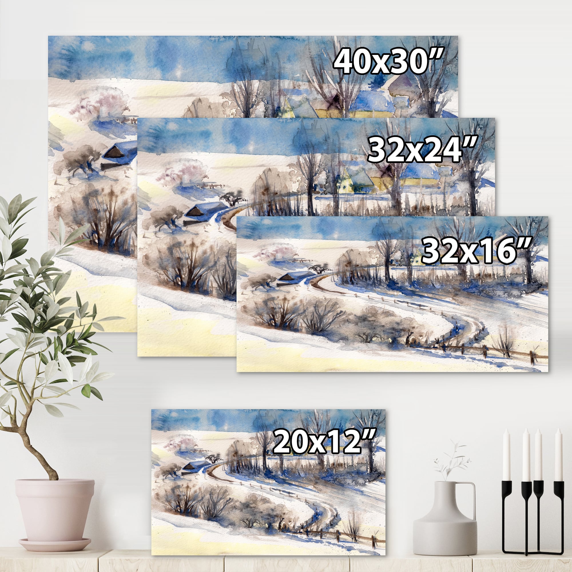 Designart - Country Road In Winter Times I - Traditional Canvas Wall Art Print