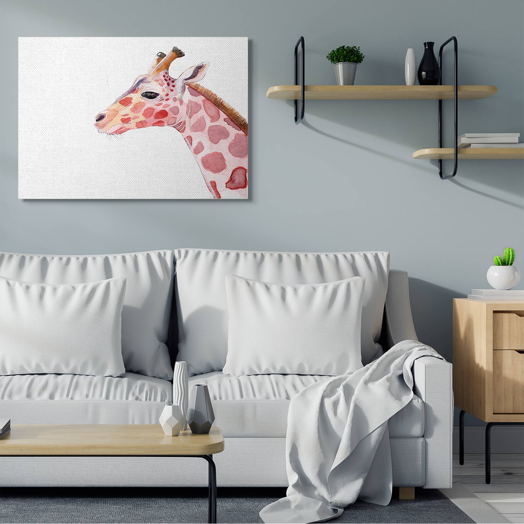 Stupell Industries Calm Giraffe Portrait Red Brown Safari Animal Canvas Wall Art