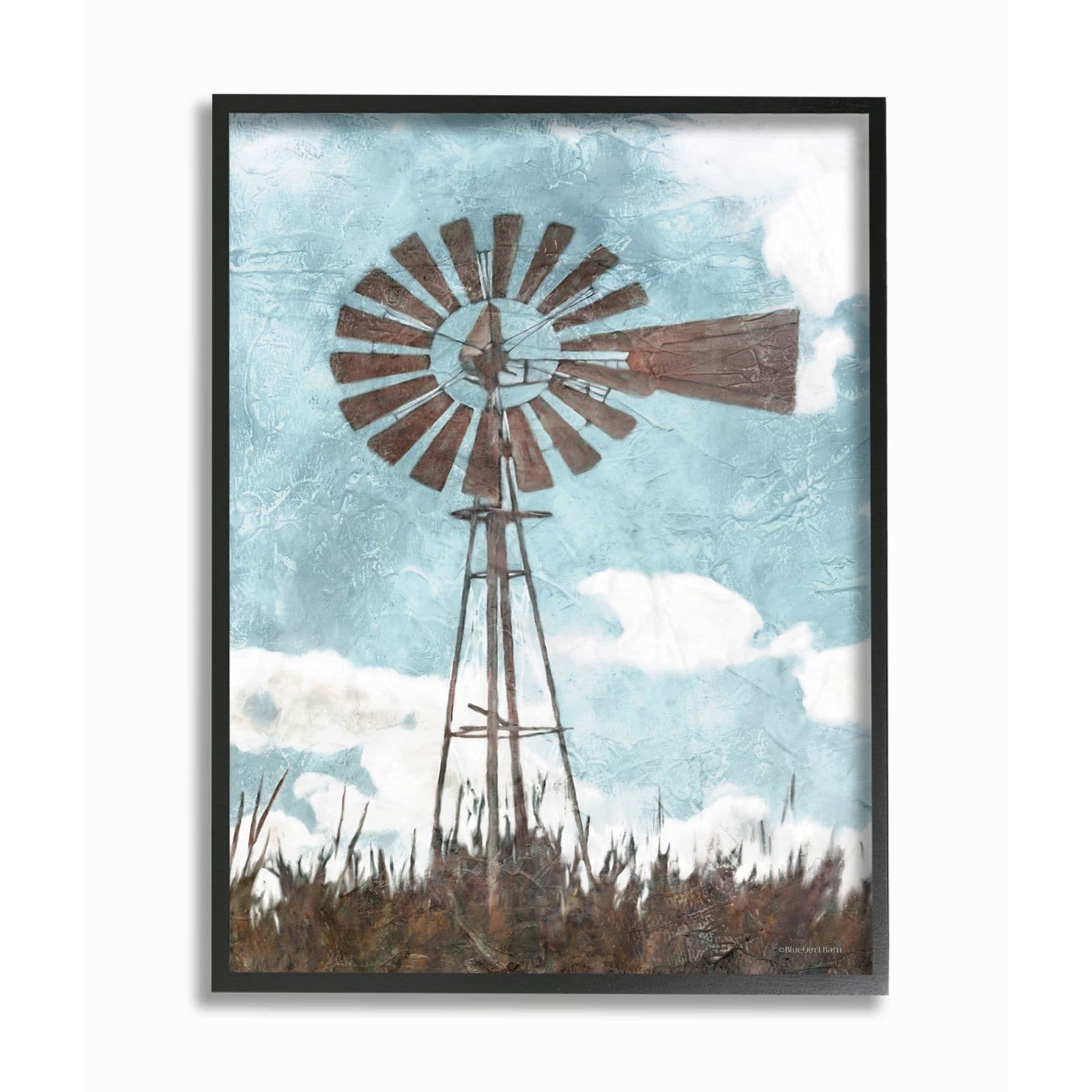 Stupell Industries Farm Windmill Blue Brown Painting Framed Wall Art
