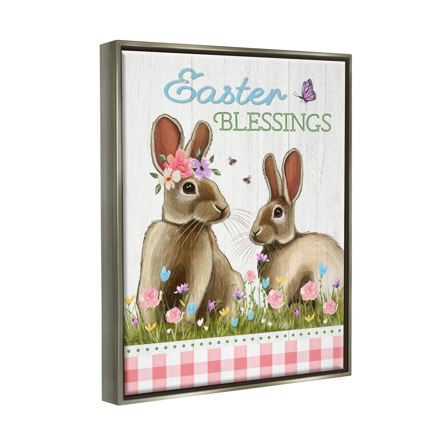 Stupell Industries Easter Blessings Gingham Spring Bunnies Floater Framed Art
