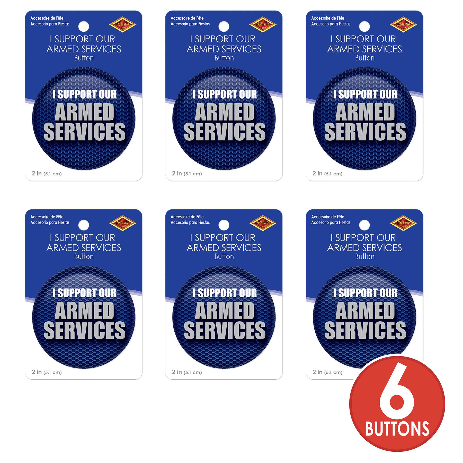 Beistle 2" Blue & Silver I Support Our Armed Services Buttons, 6ct.