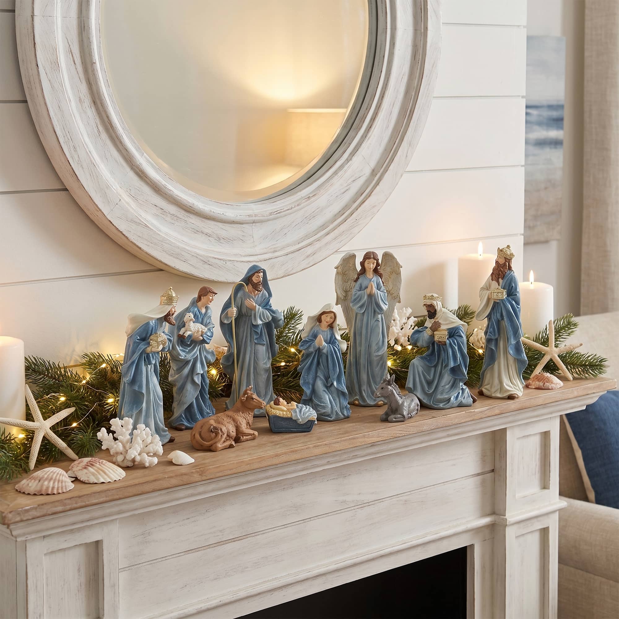 Glitzhome® 10-Piece 9.75" Celestial Blue Resin Christmas Nativity Figurine Set