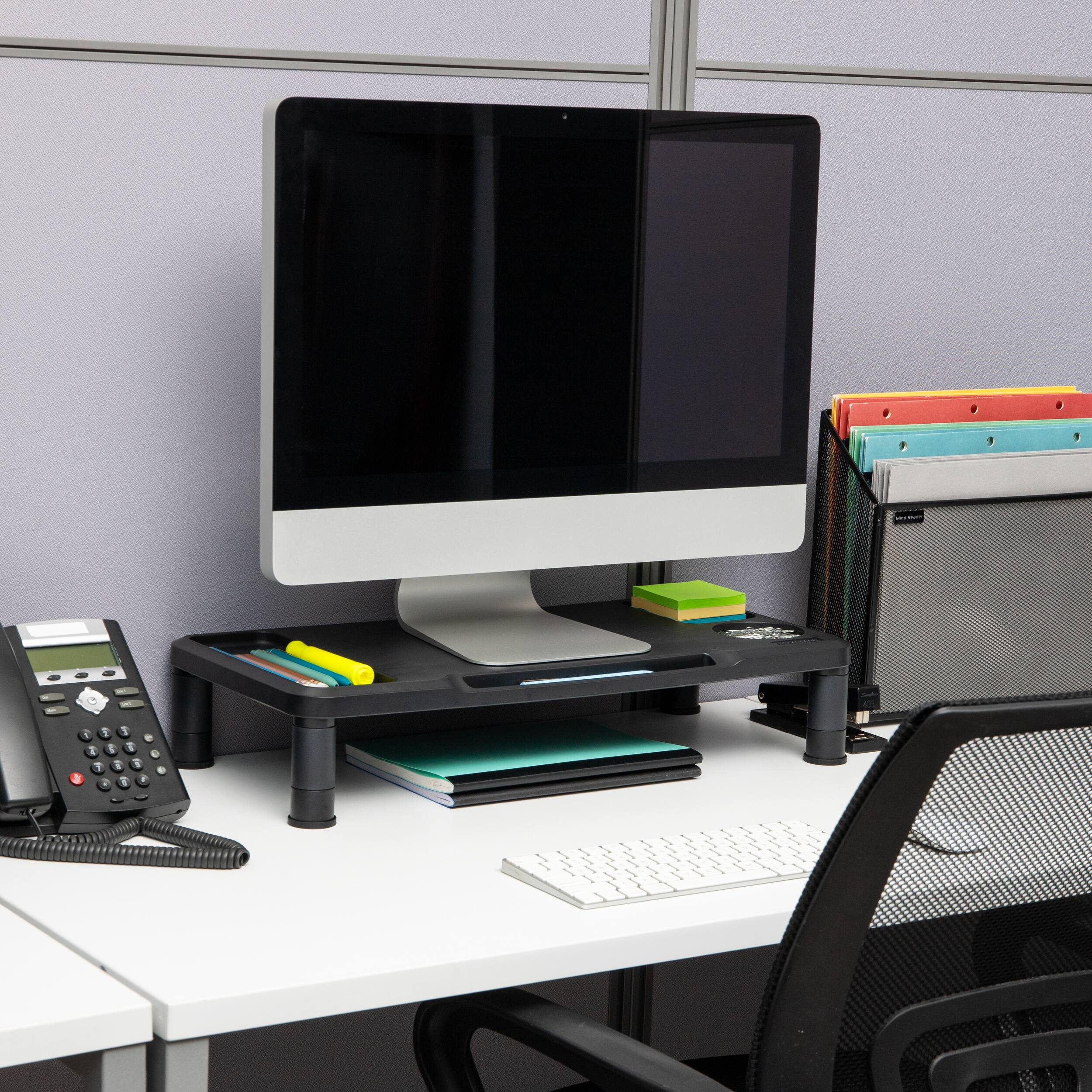 Mind Reader Monitor Stand, Laptop Riser, Desktop Organizer, Office, Plastic, Set of 2, Black
