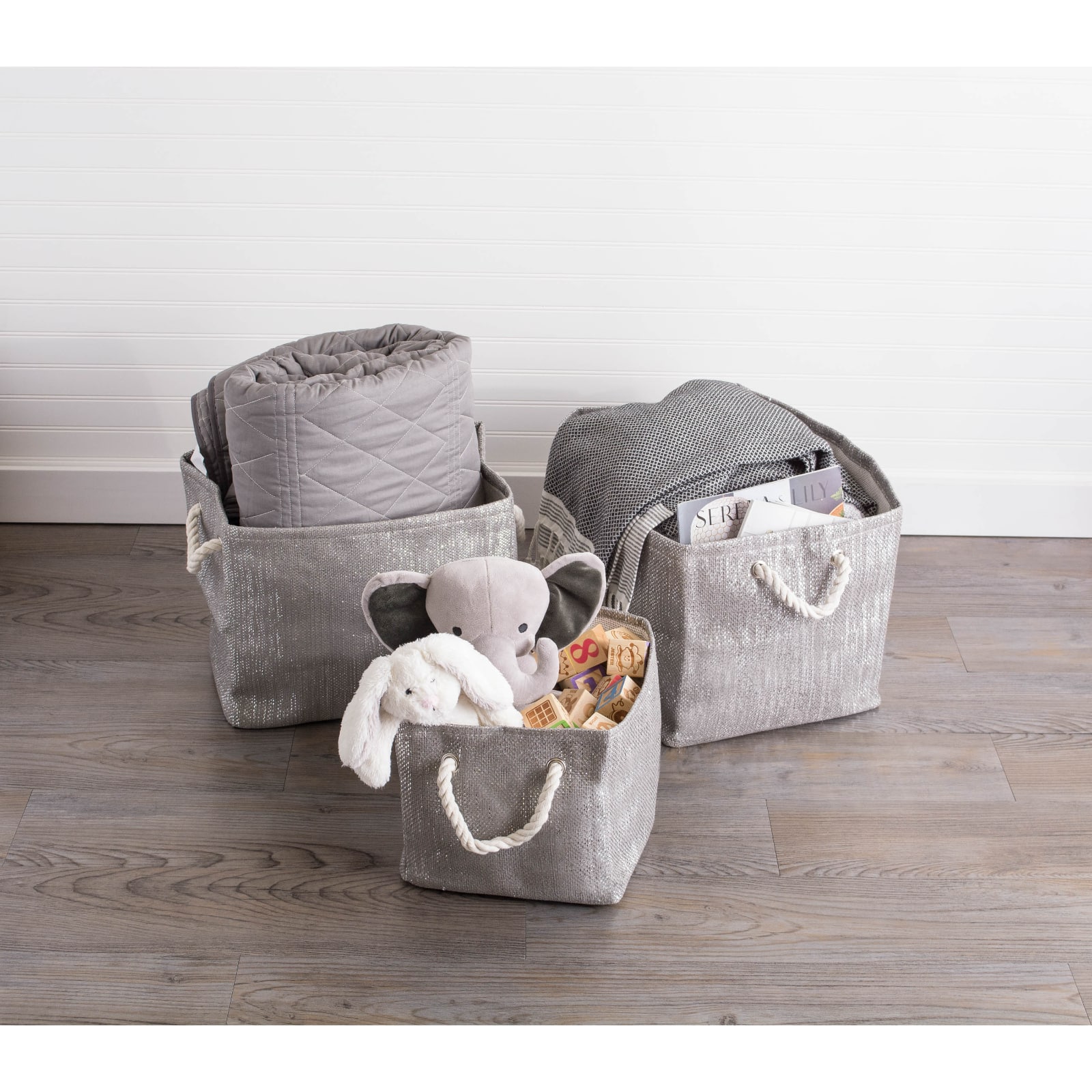 DII® 9" Lurex Gray & Silver Rectangle Paper Bin