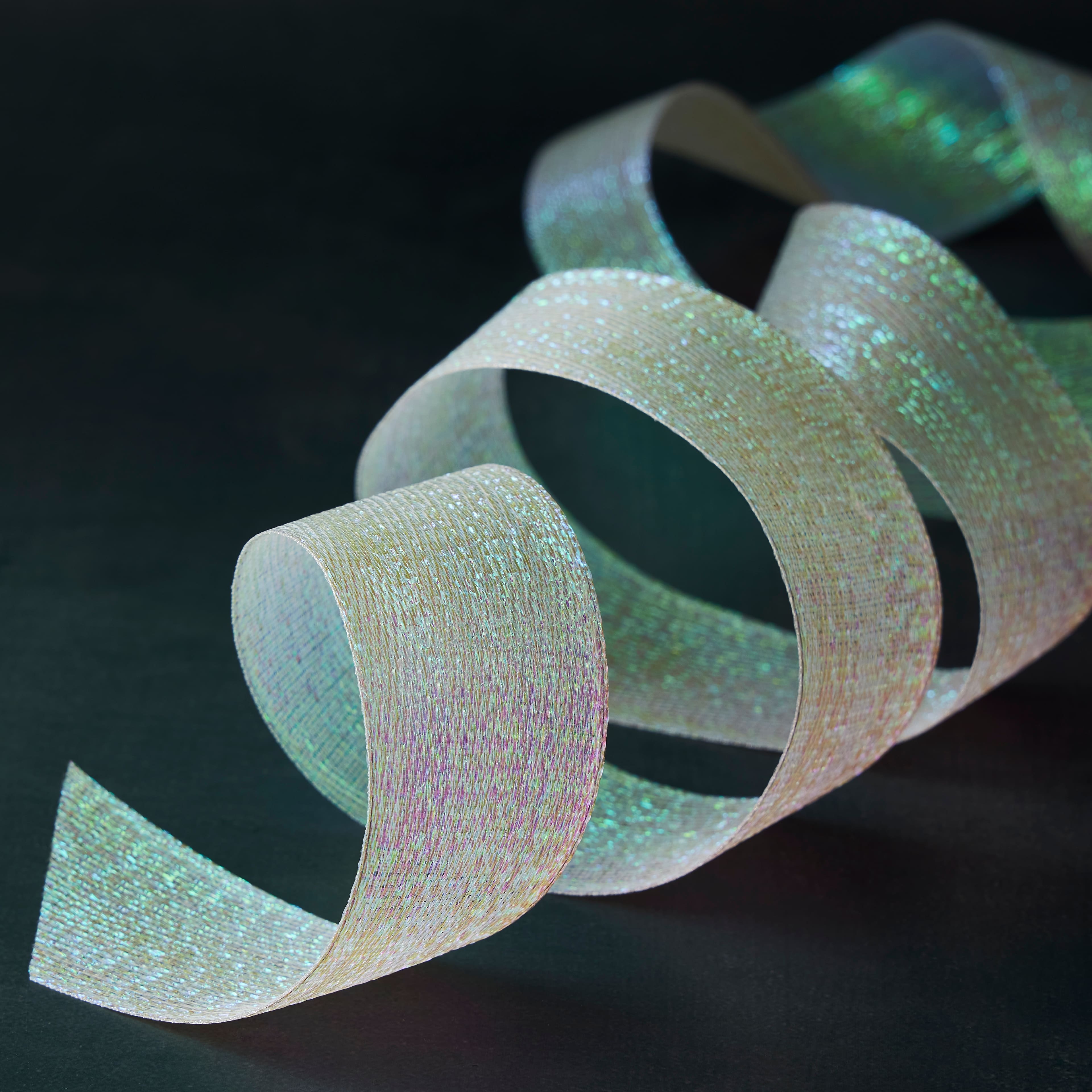 1.5" x 3yd. White Iridescent Wired Metallic Ribbon by Celebrate It™ 360°™