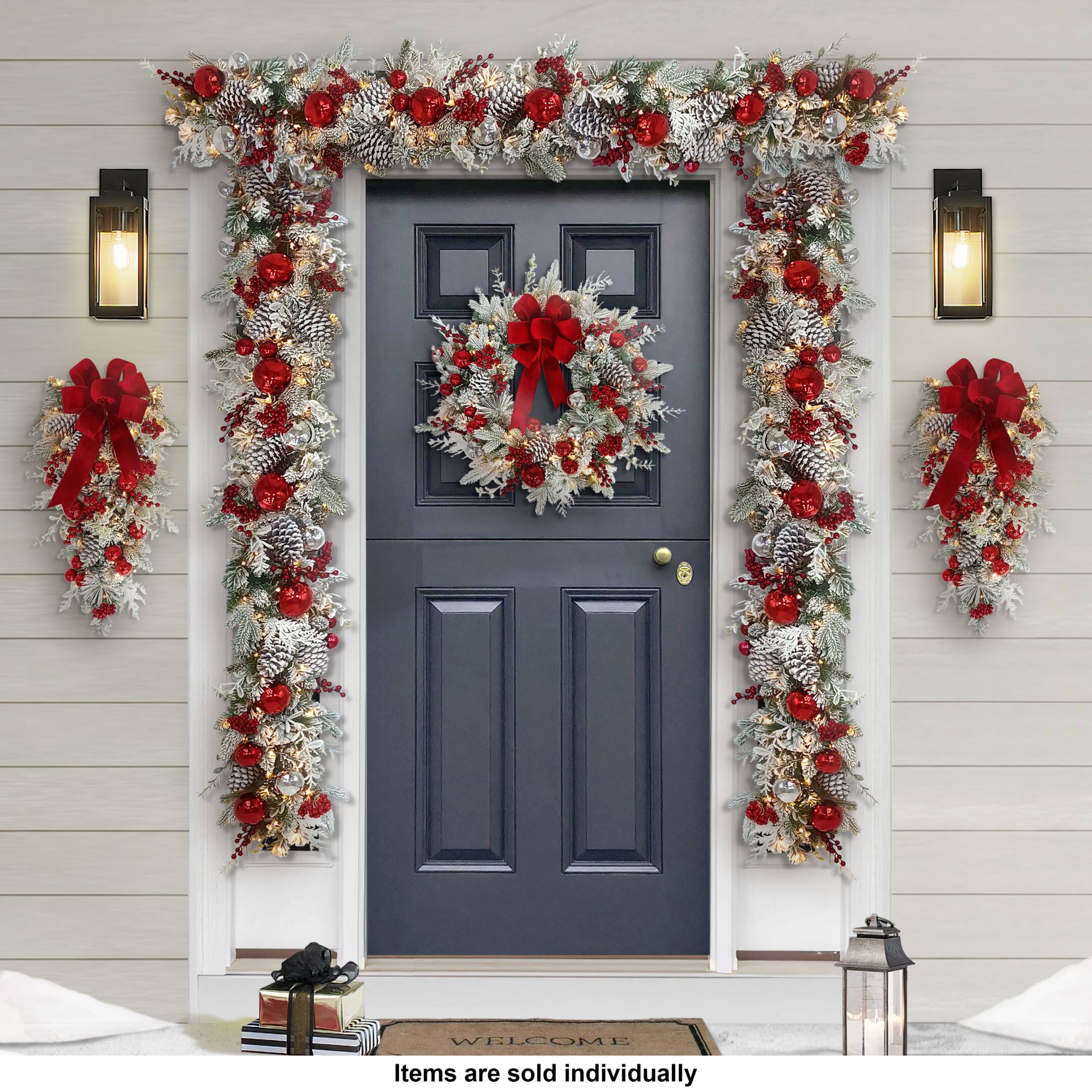 6ft. Battery-Operated Pre-Lit Flocked Decorated Artificial Garland