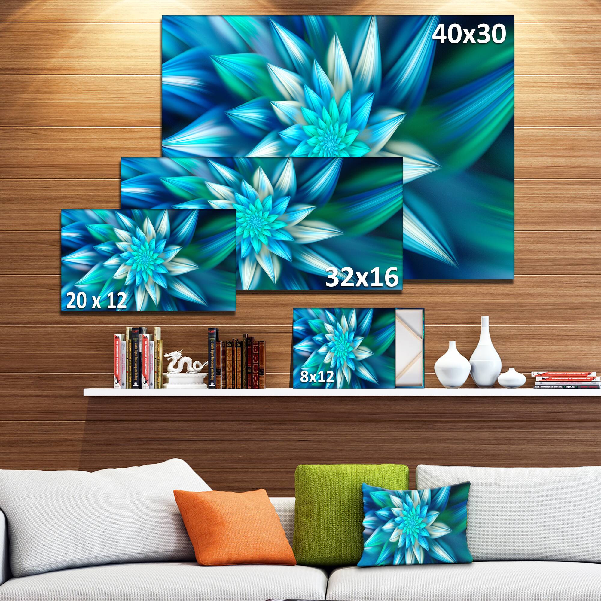 Designart - Huge Blue Fractal Flower - Floral Canvas Art Print
