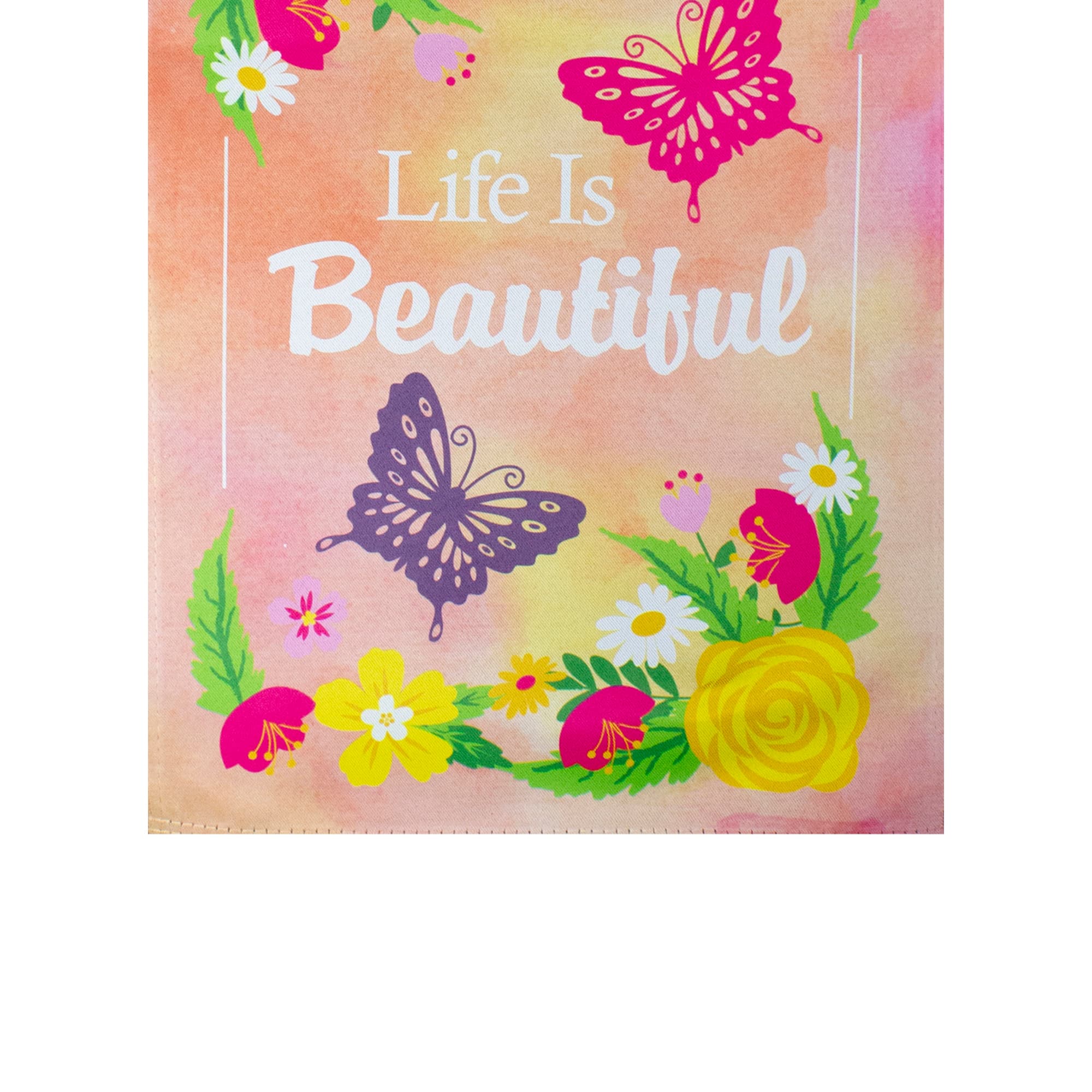 Life is Beautiful Pink Floral Outdoor Garden Flag 12.5" x 18"