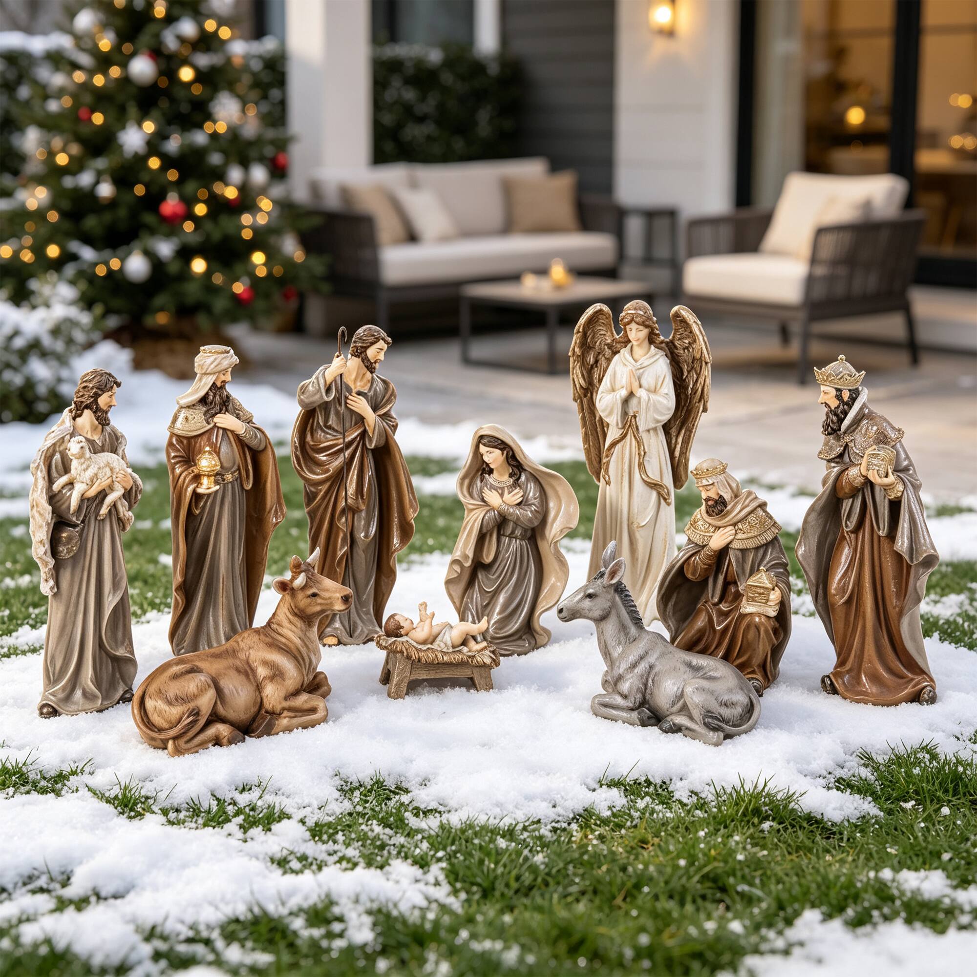 Glitzhome® 18" 10-Piece Oversized Christmas Nativity Figurine Set