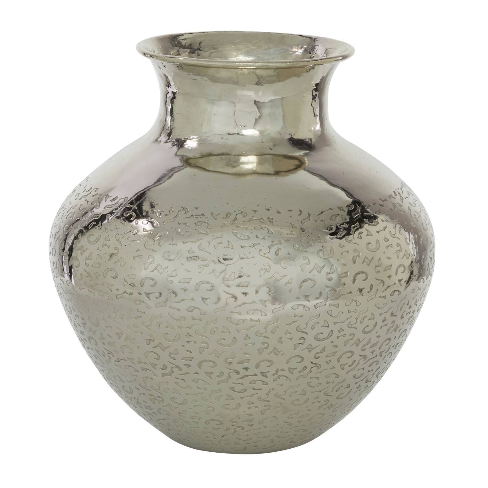 13" Silver Aluminum Contemporary Round Vase