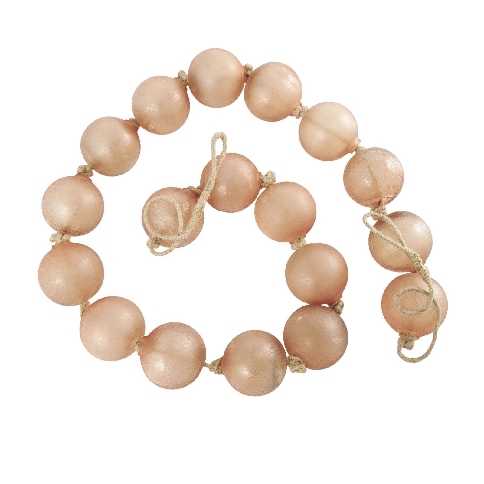 92" Pink Handmade Round Extra Long Frosted Glass Orb Beaded Garland with Tassel Knotted Jute Rope