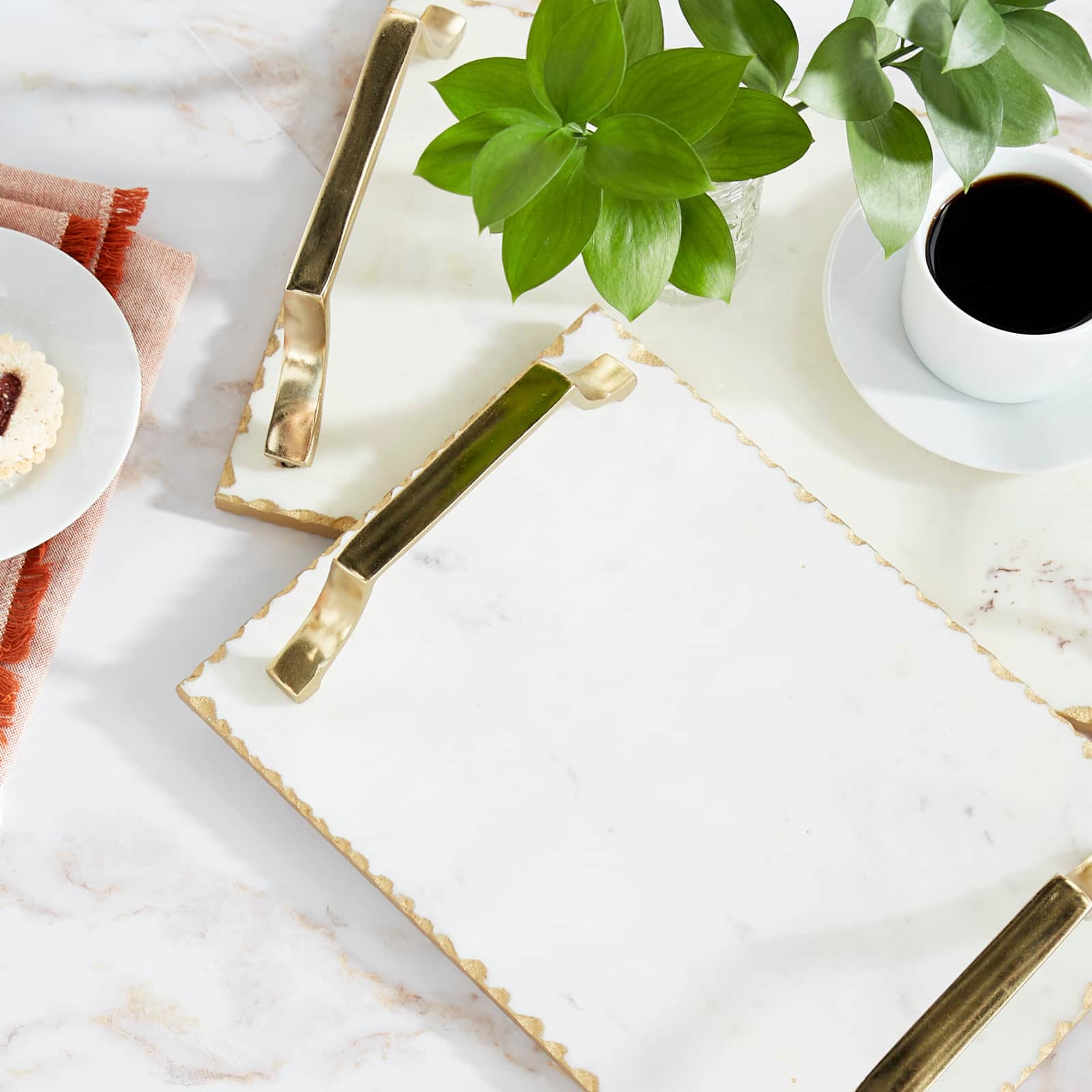 Set of 2" Gold Ceramic Glam Tray, 16", 13"