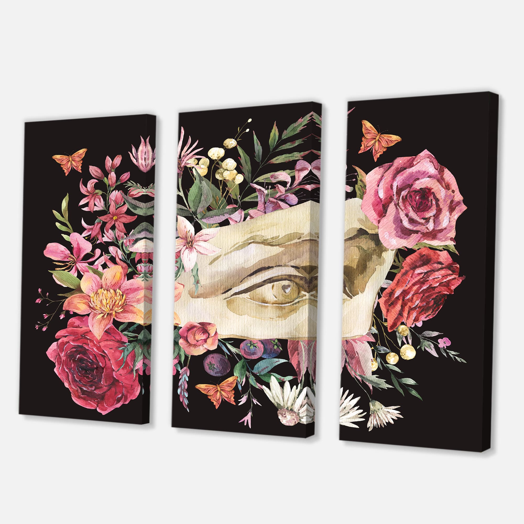 Designart - Greek Sculpture David Eye With Dried Wildflowers - Farmhouse Canvas Wall Art Print