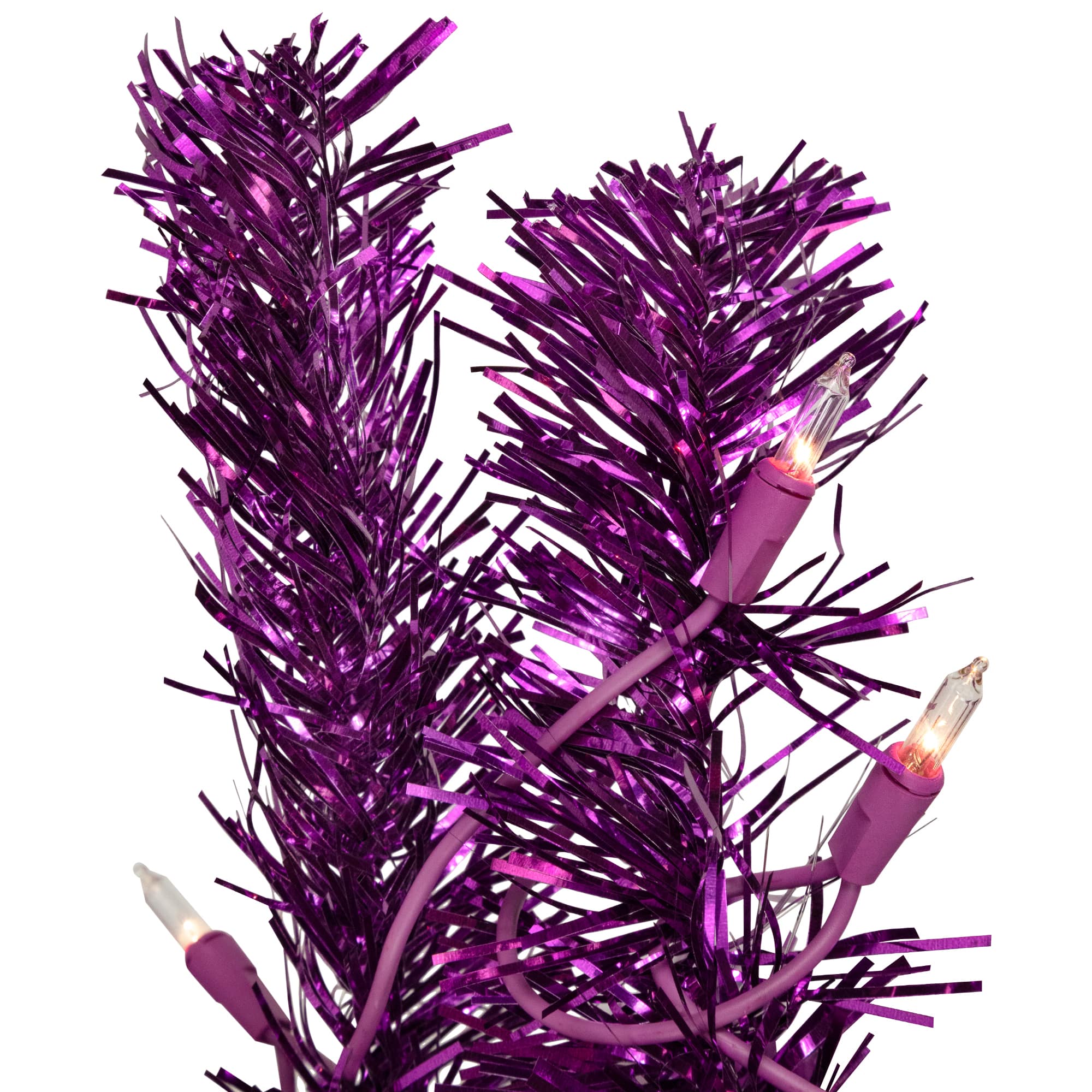 9ft. Pre-Lit Purple Artificial Tinsel Christmas Tree, Clear Lights