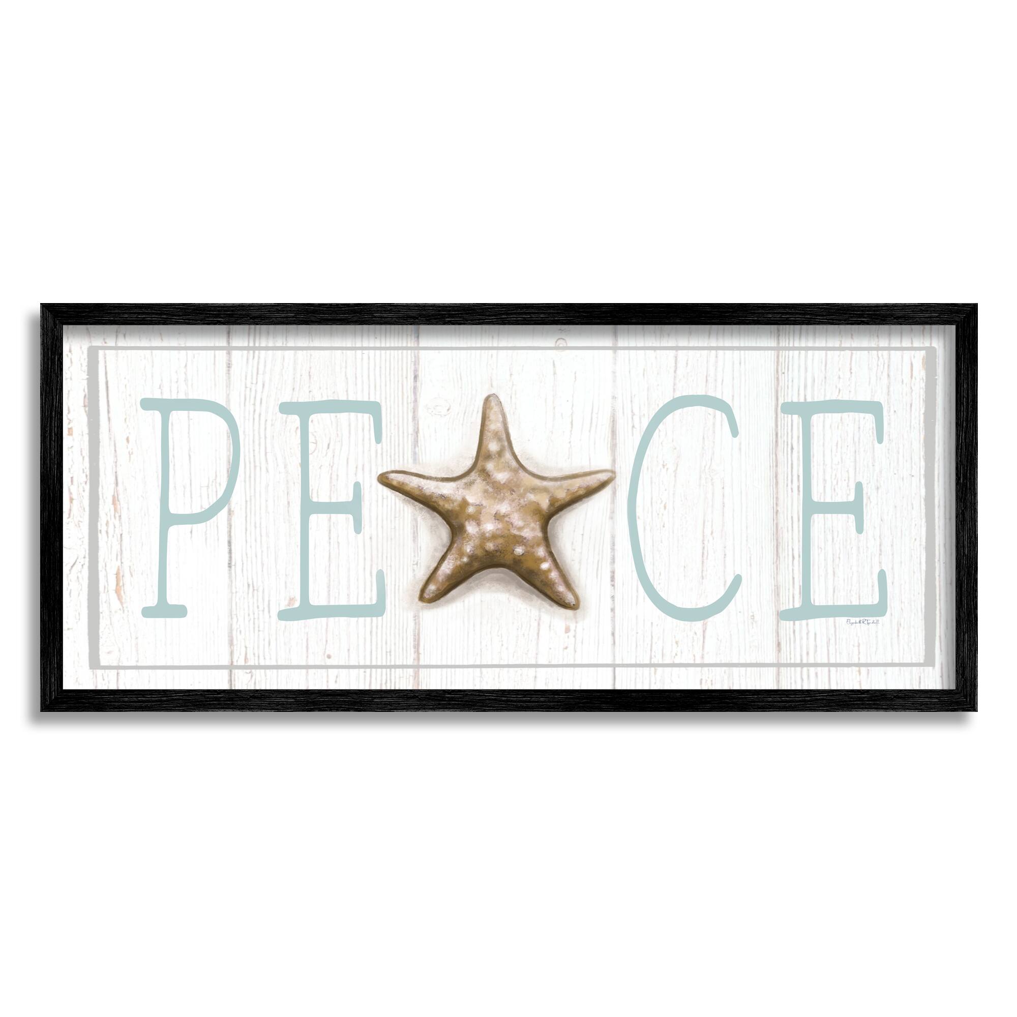 Stupell Industries Peace Seasonal Starfish Sign Framed Giclee Art