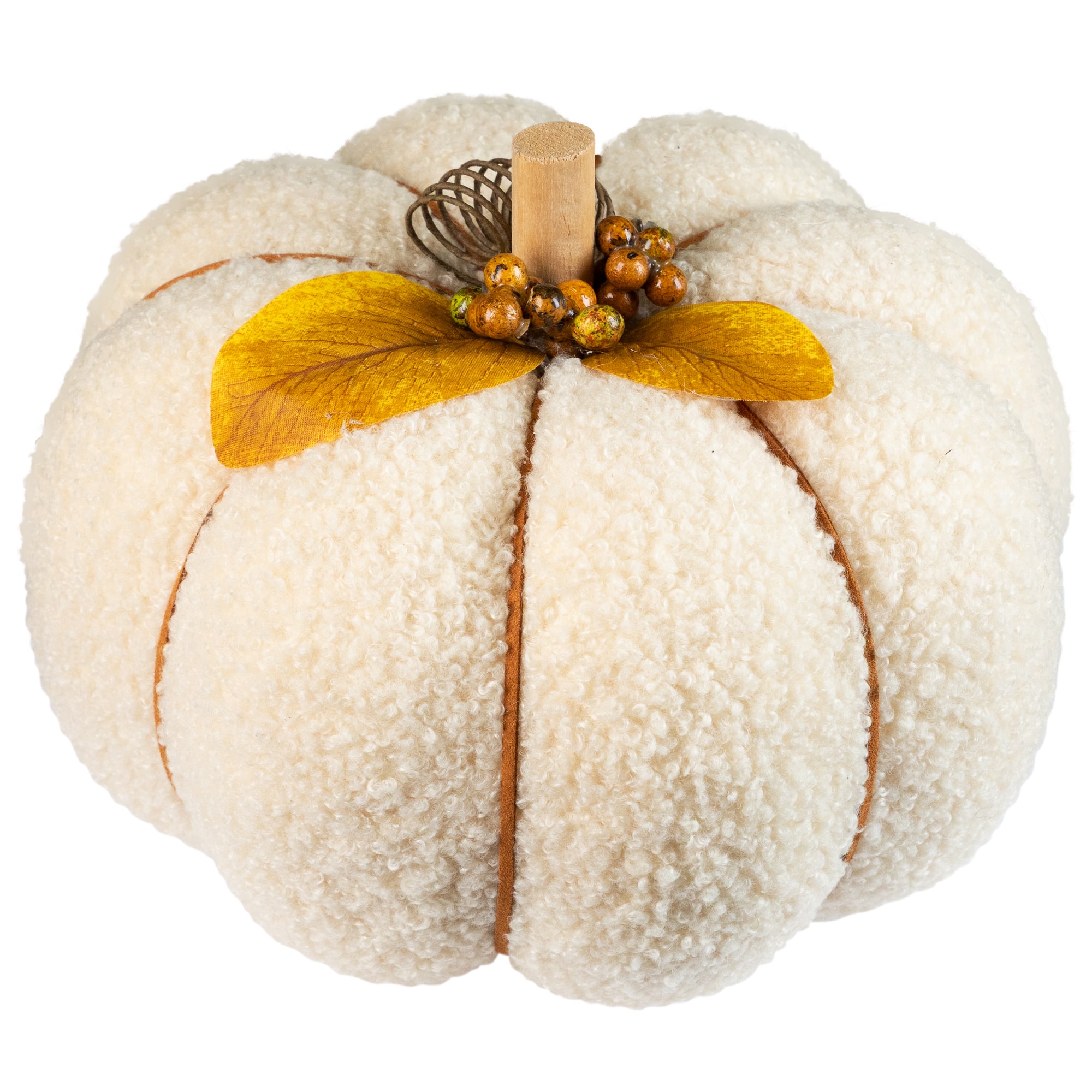 35849198 Large Plush Pumpkin Fall Harvest Decoration - 7.5 in. - Cream & Yellow